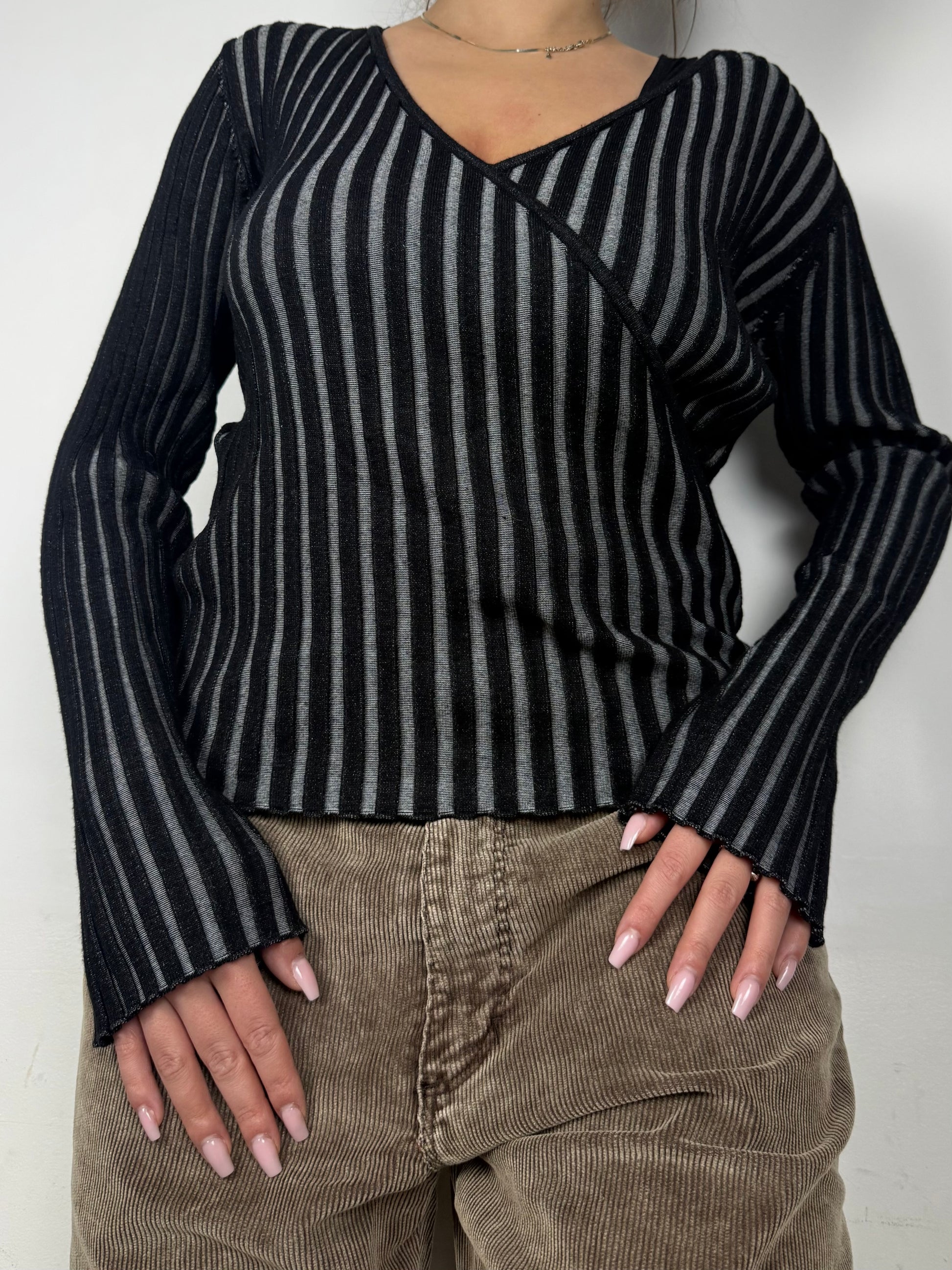 Black ribbed tight fit wrap cardigan  jumper (M/L)