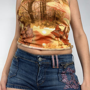 Beige graphic mesh lined cami  top (S/M)