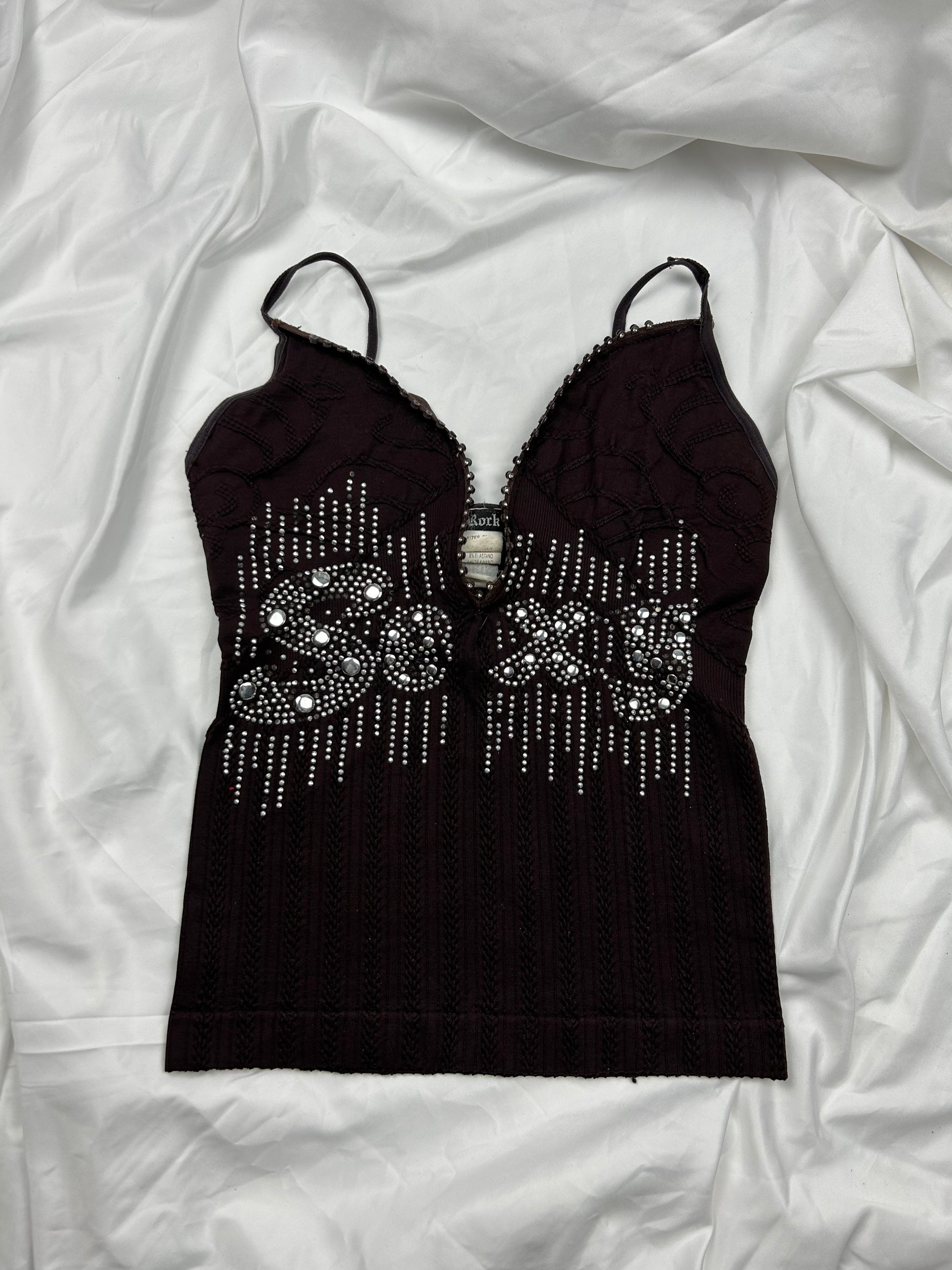 Stretchy zip up strass top (S)