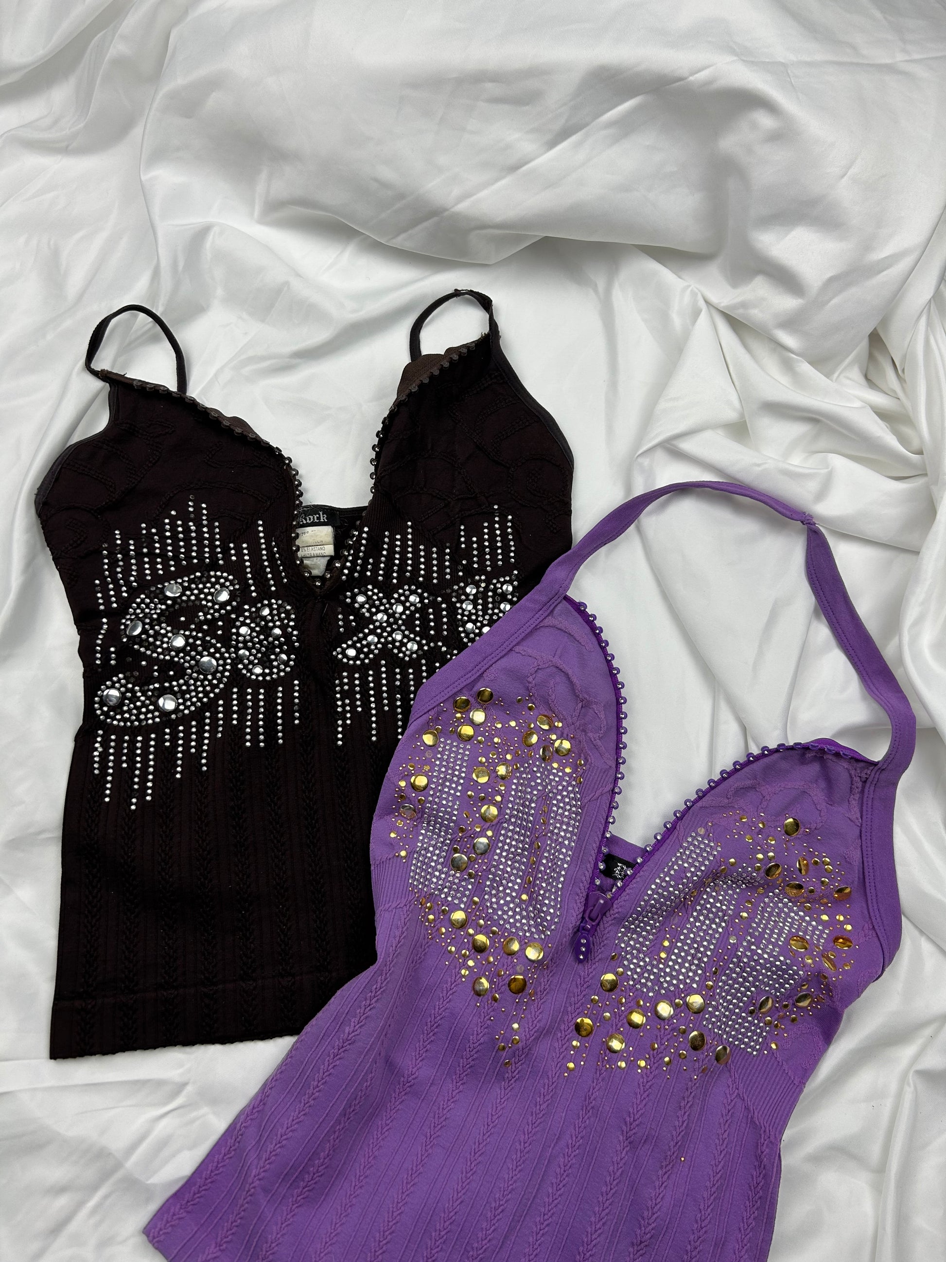 Stretchy zip up strass top (S)