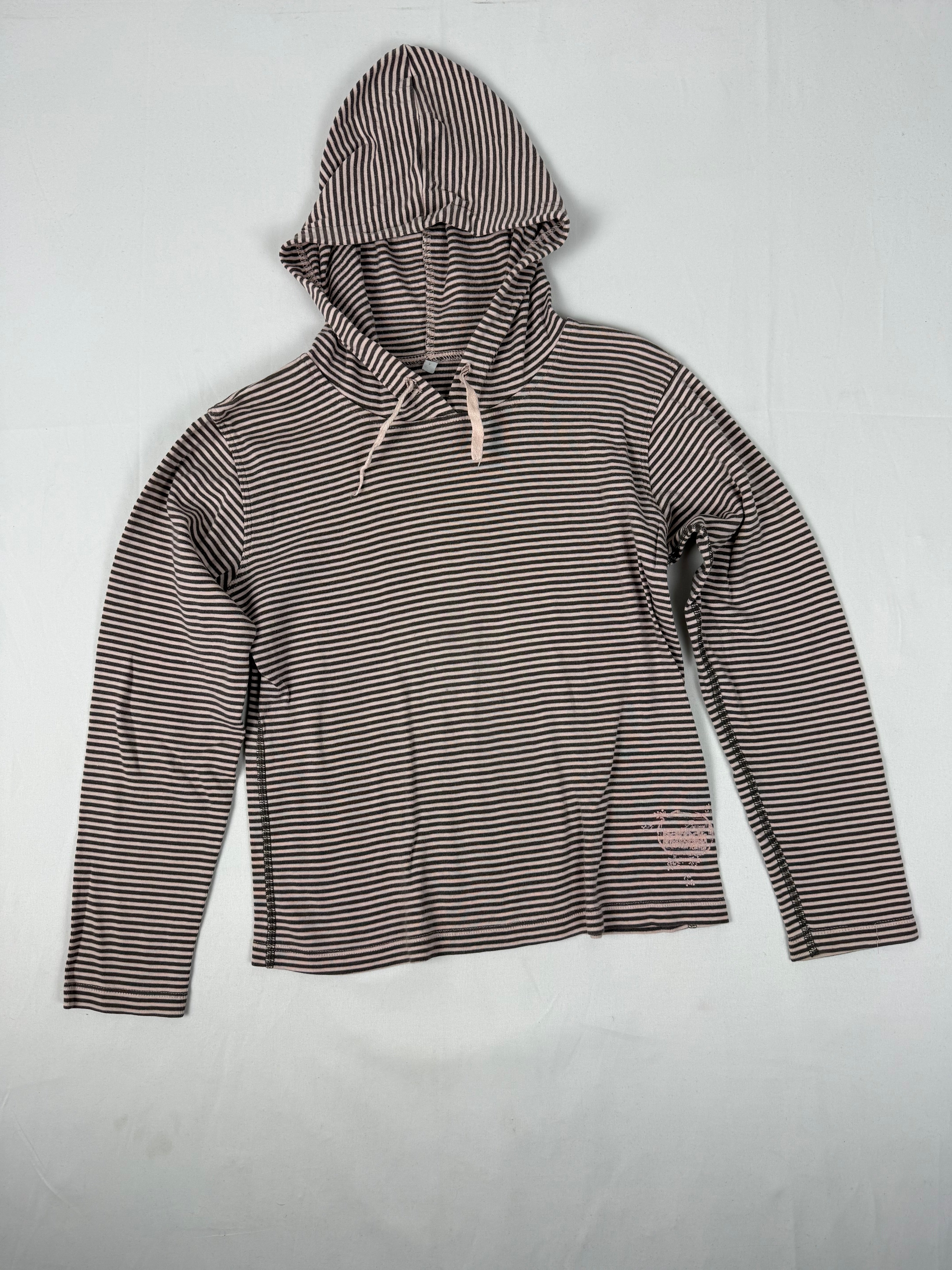 Pink striped hooded long sleeves top (S)