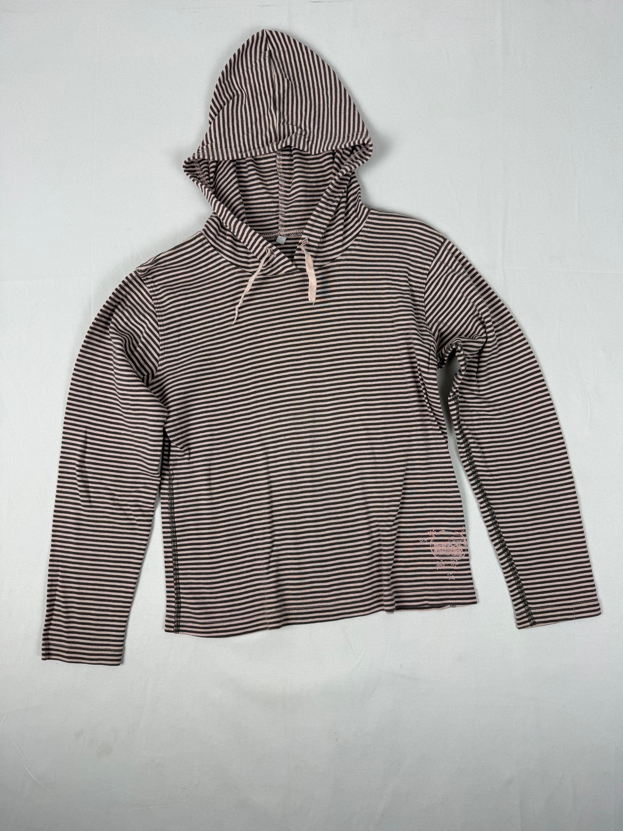 Pink striped hooded long sleeves top (S)