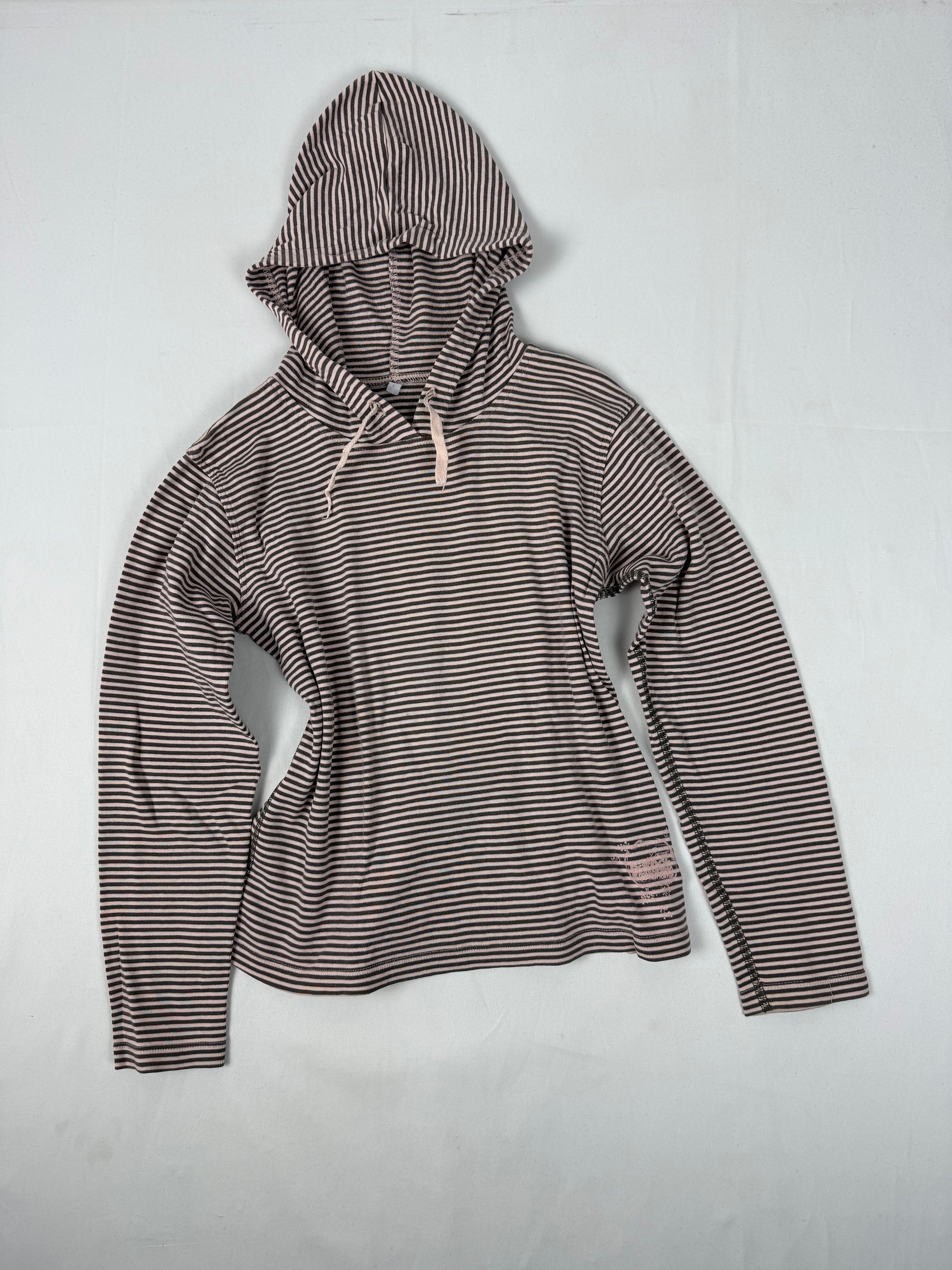 Pink striped hooded long sleeves top (S)