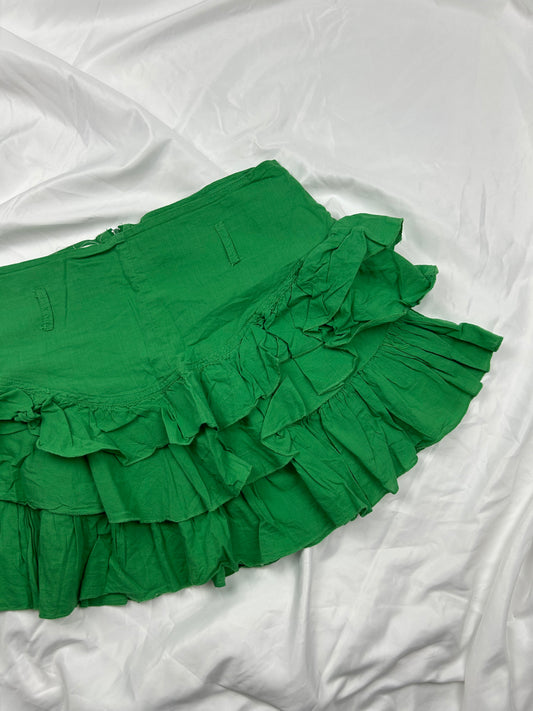 Green cotton low rise mini pleated skirt (M)