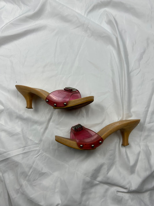 Pink pvc kitten heels mules  (37)