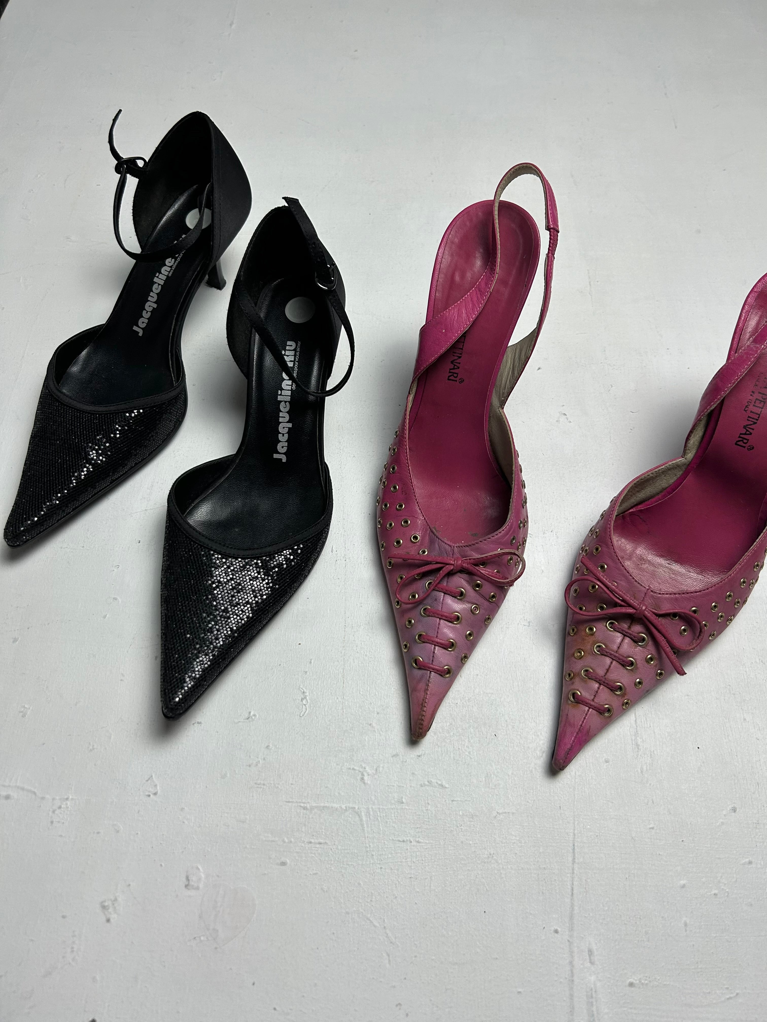 Black glitters pointed toes kitten heels shoes (37)
