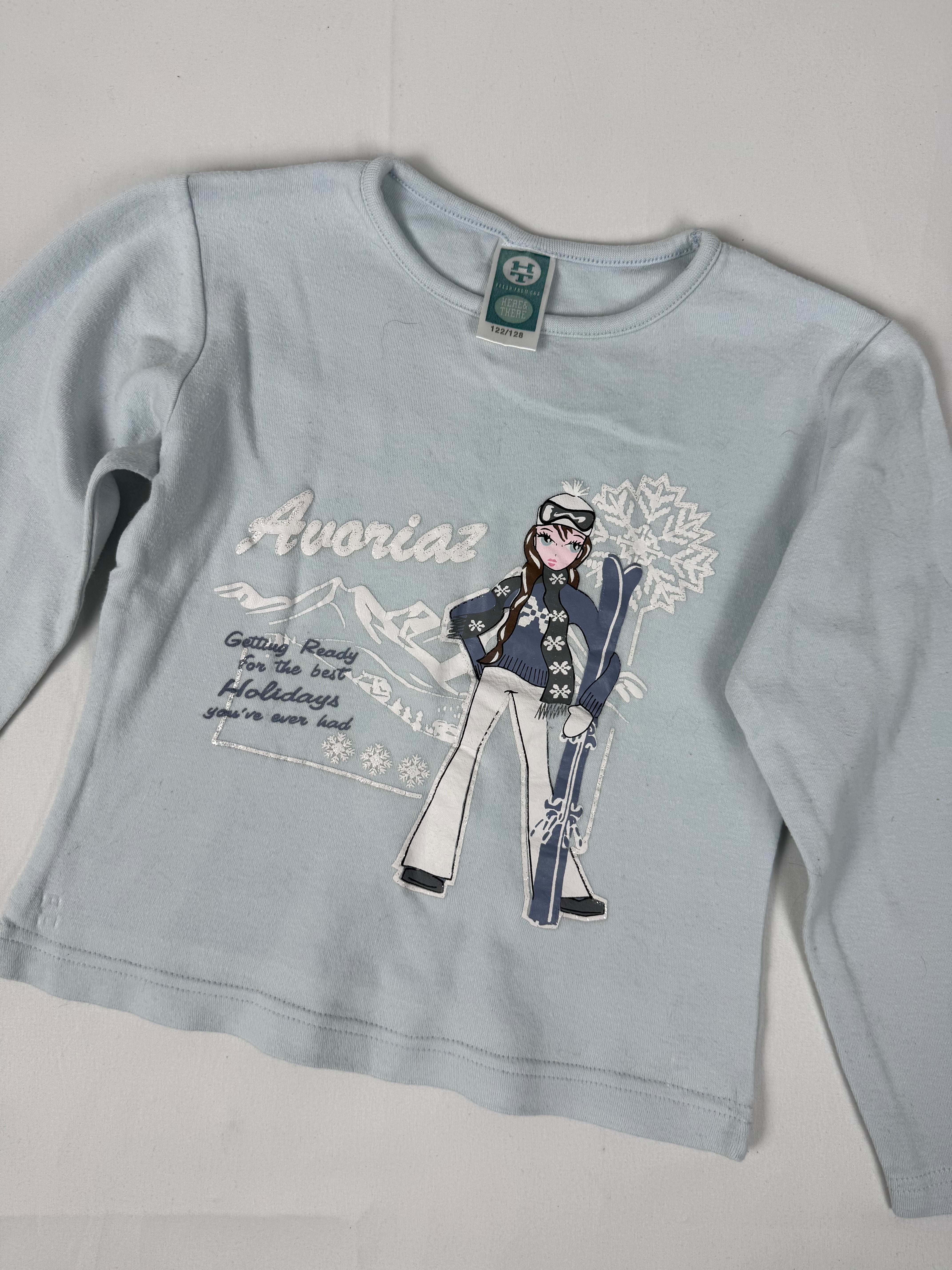 Baby blue graphic long sleeves top (XS)