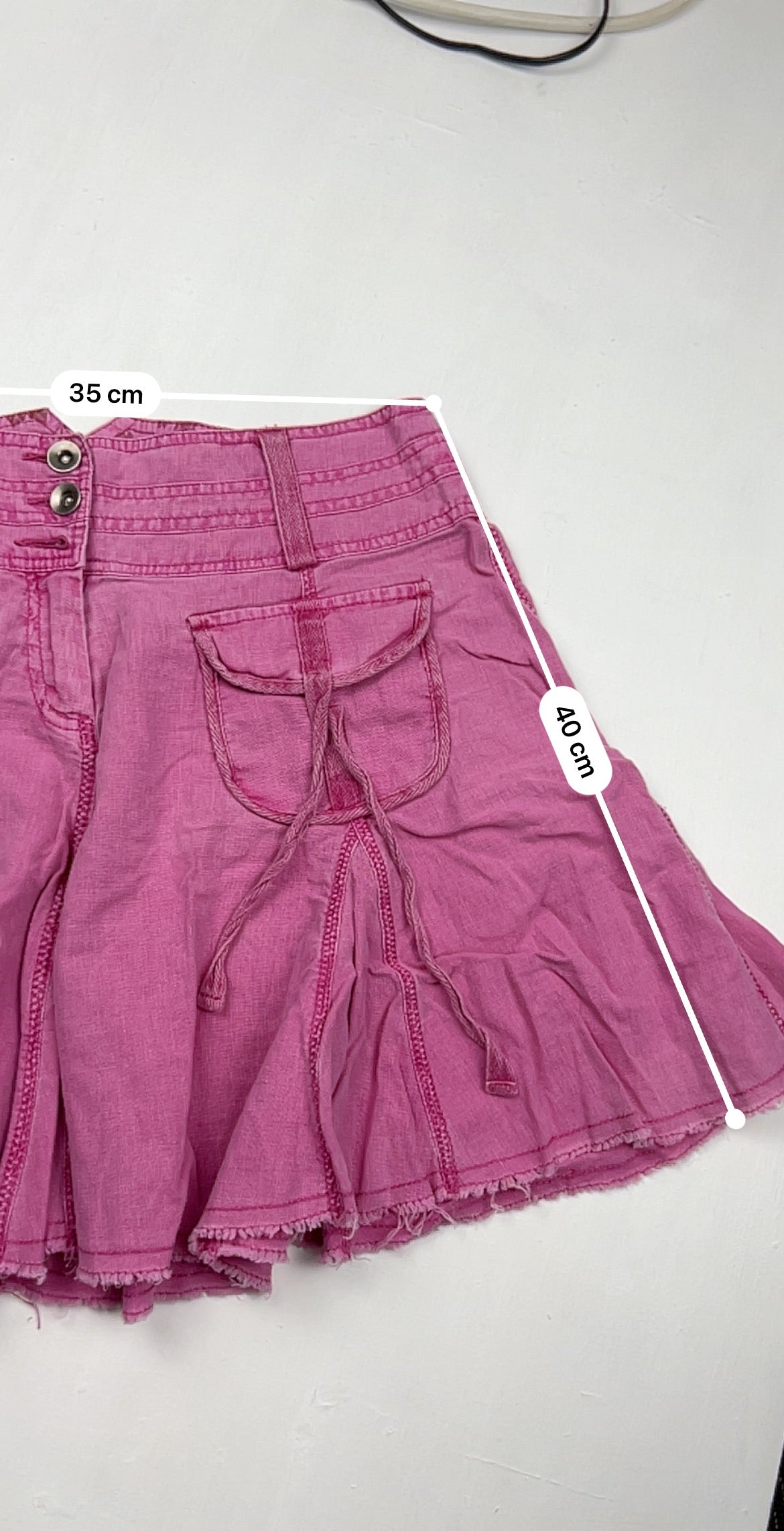 Pink linen & cotton low rise mini pleated skirt (S/M)