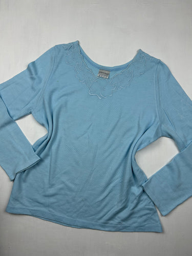 Blue embroidered floral neck long sleeves top (L)