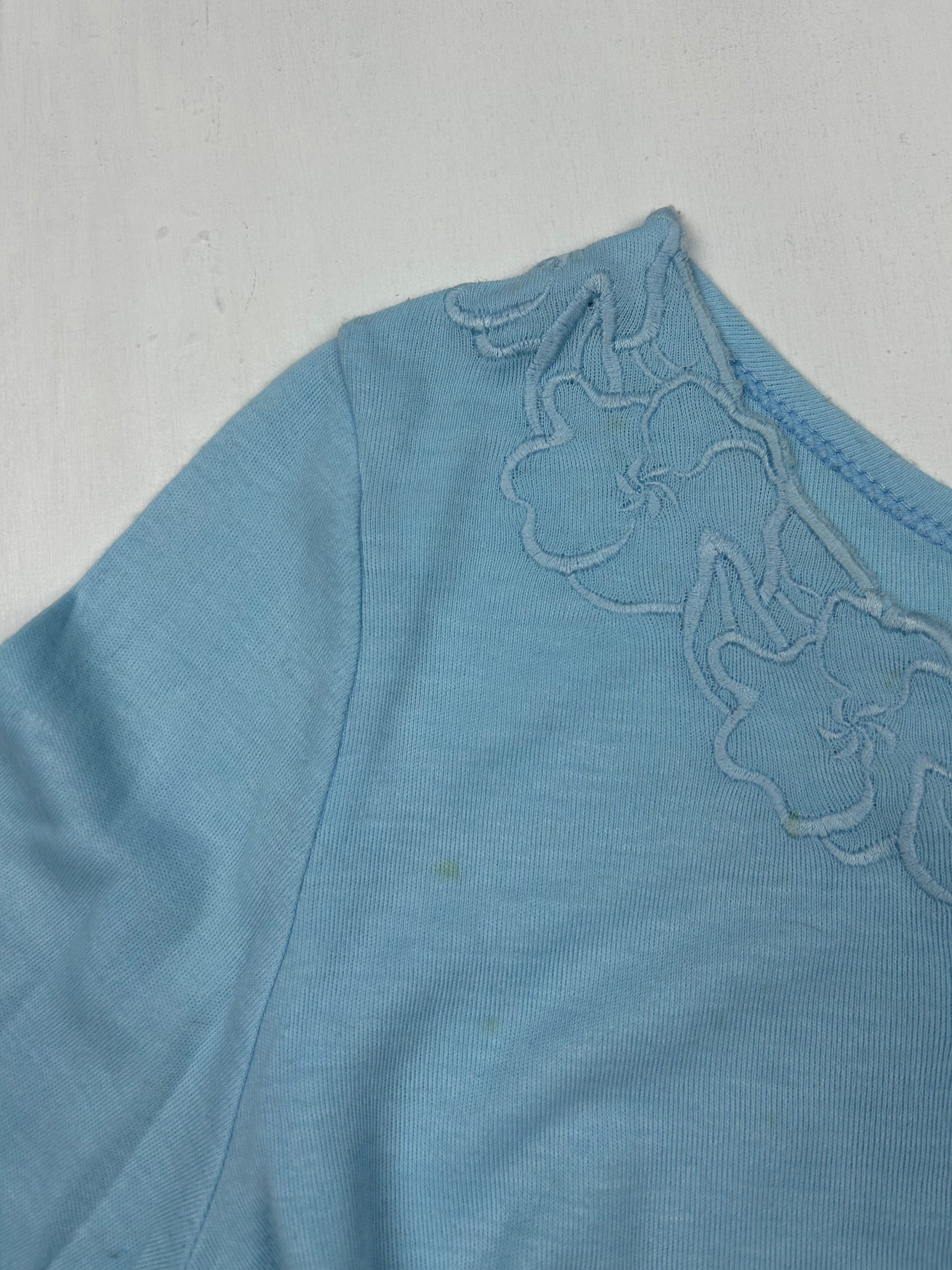 Blue embroidered floral neck long sleeves top (L)