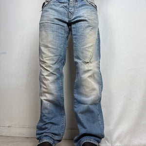 Blue low rise baggy pants (L)