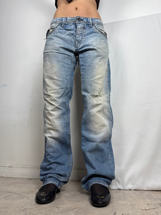Blue low rise baggy pants (L)