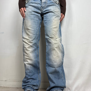 Blue low rise baggy pants (L)