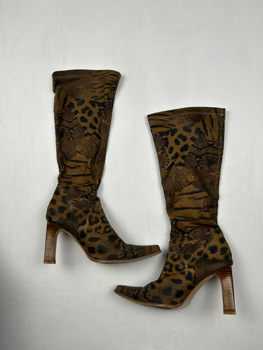 Brown panther print knee high boots (37)