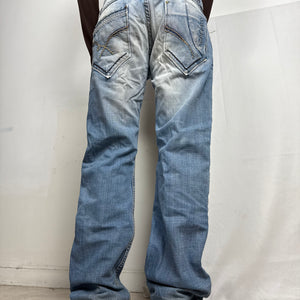 Blue low rise baggy pants (L)