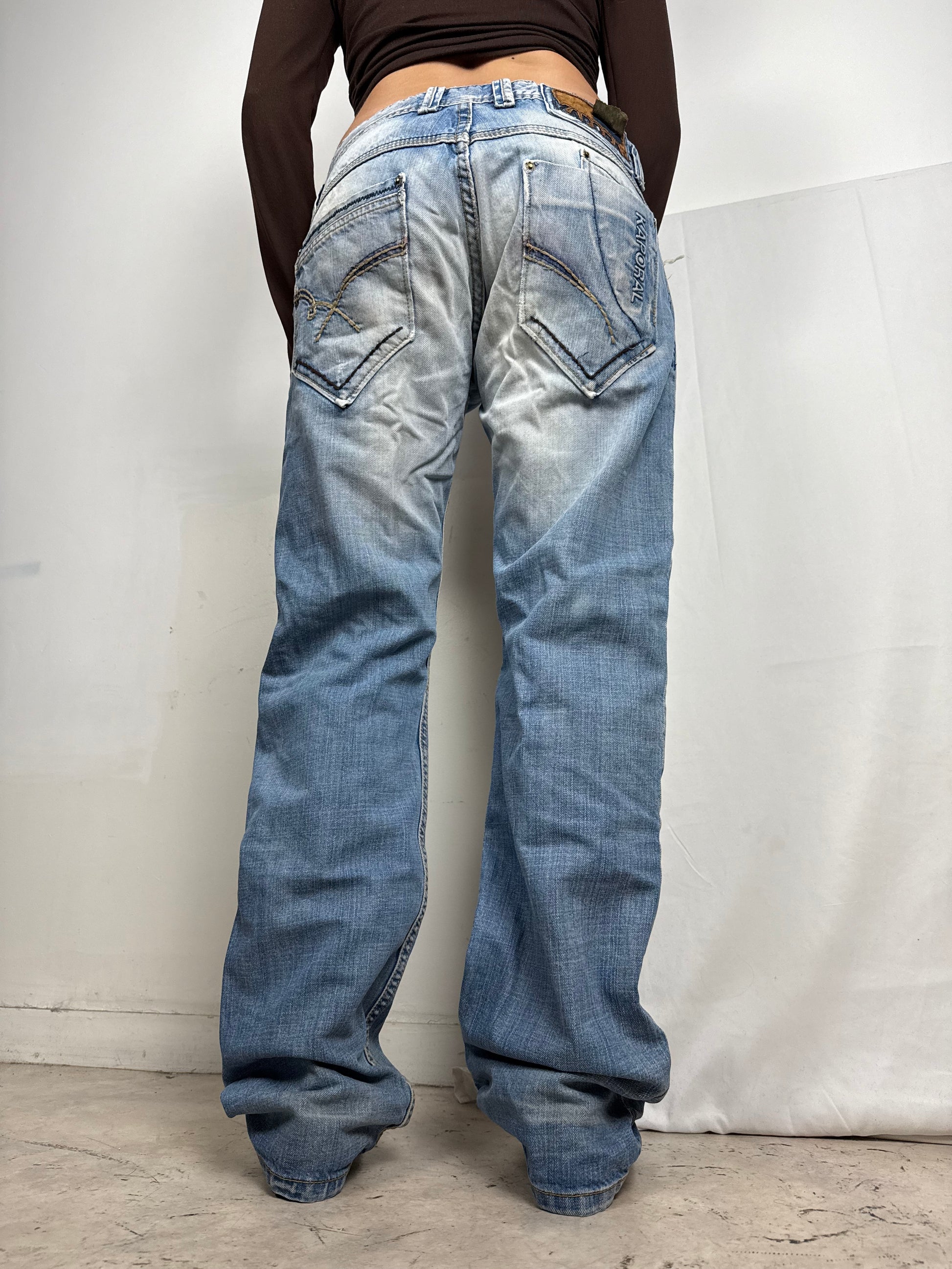 Blue low rise baggy pants (L)