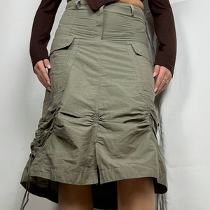 Khaki ruched cargo maxi skirt (S/M)