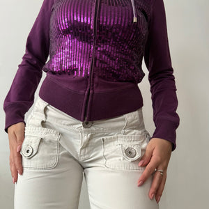 Purple sequins zip up jacket hoodie (S/M)