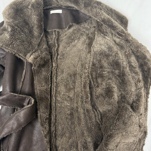 Brown suede inside faux fur tight fit trench coat with belt (S)