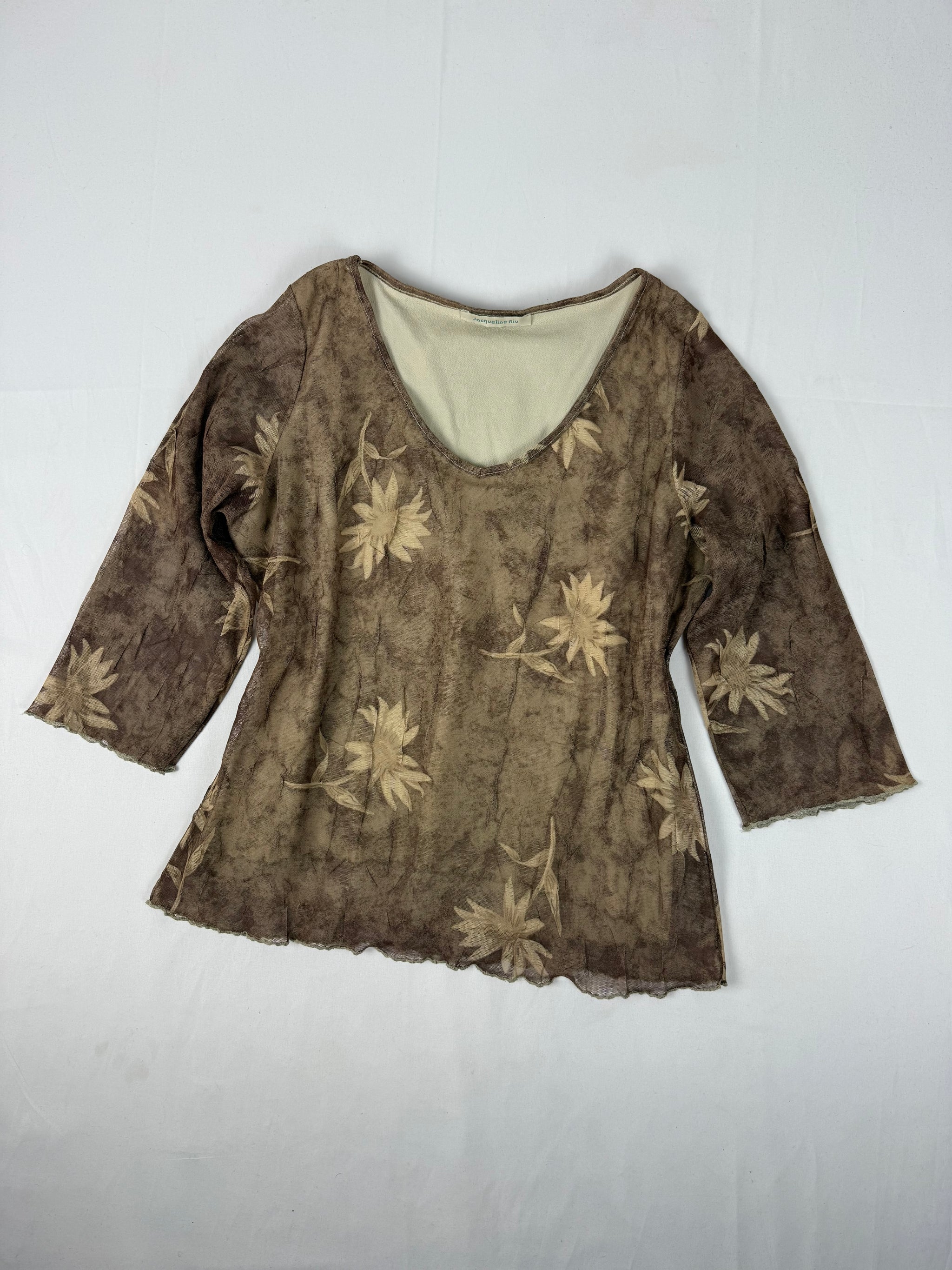 Brown mesh lined flared sleeves top (M)
