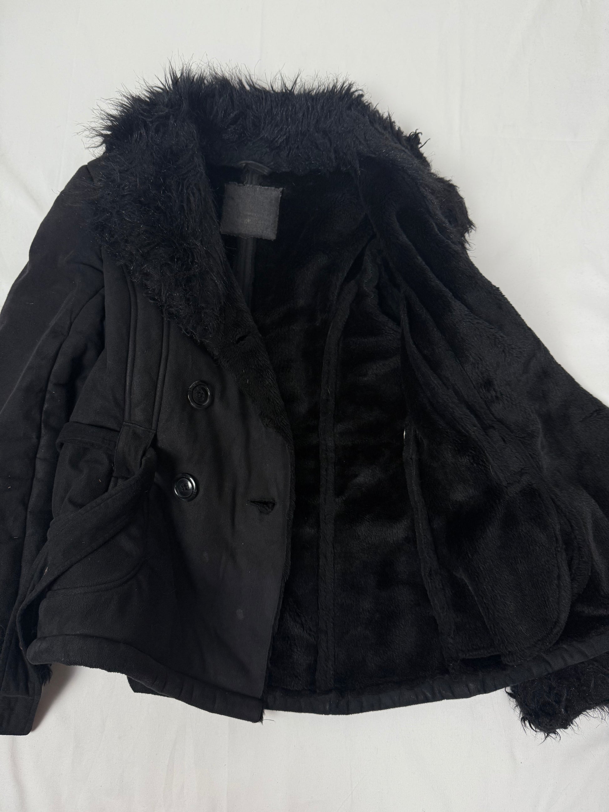Black suede faux fur neck afghan coat (S/M)