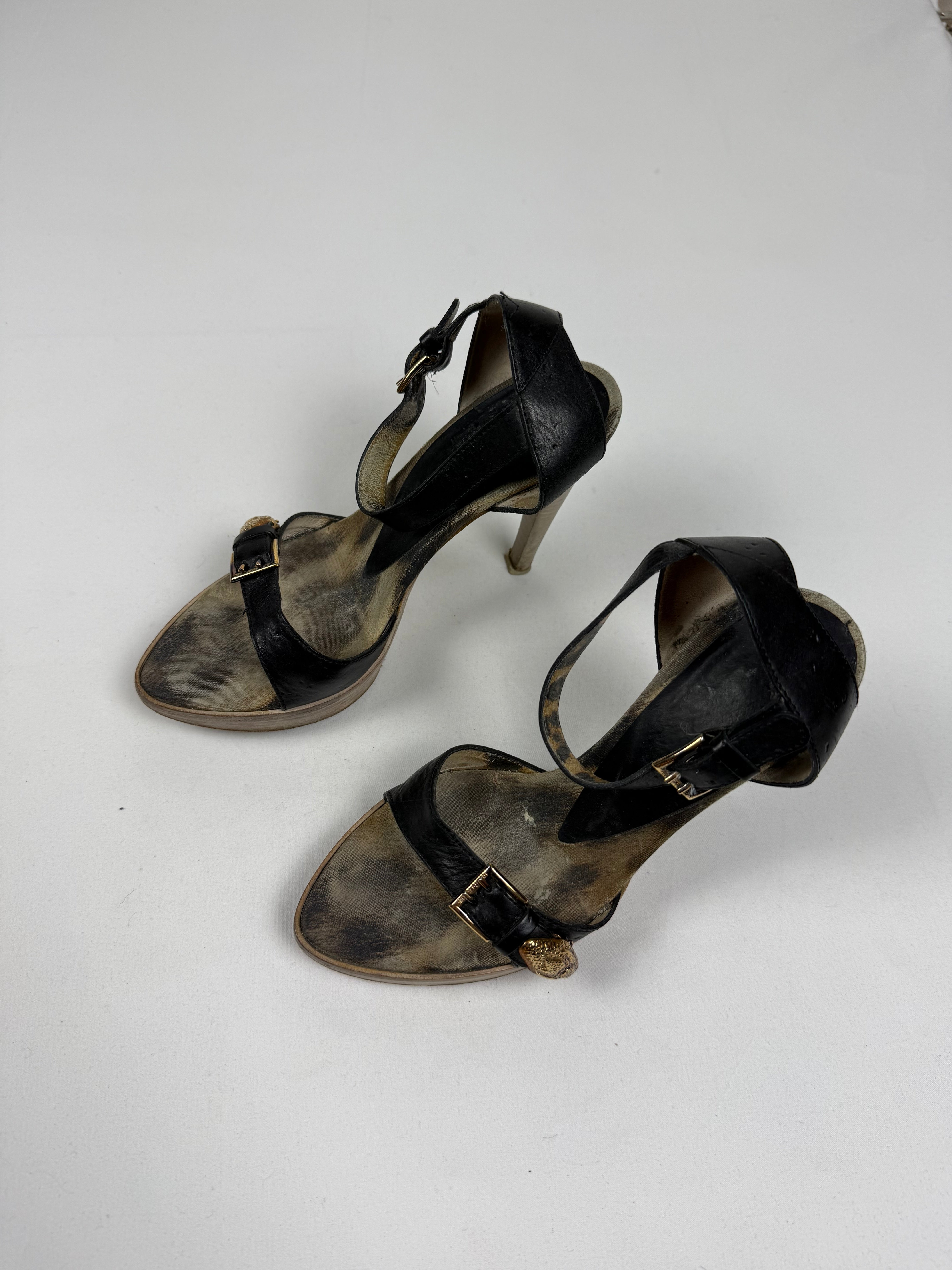 Gold snake buckle real leather heels (36)