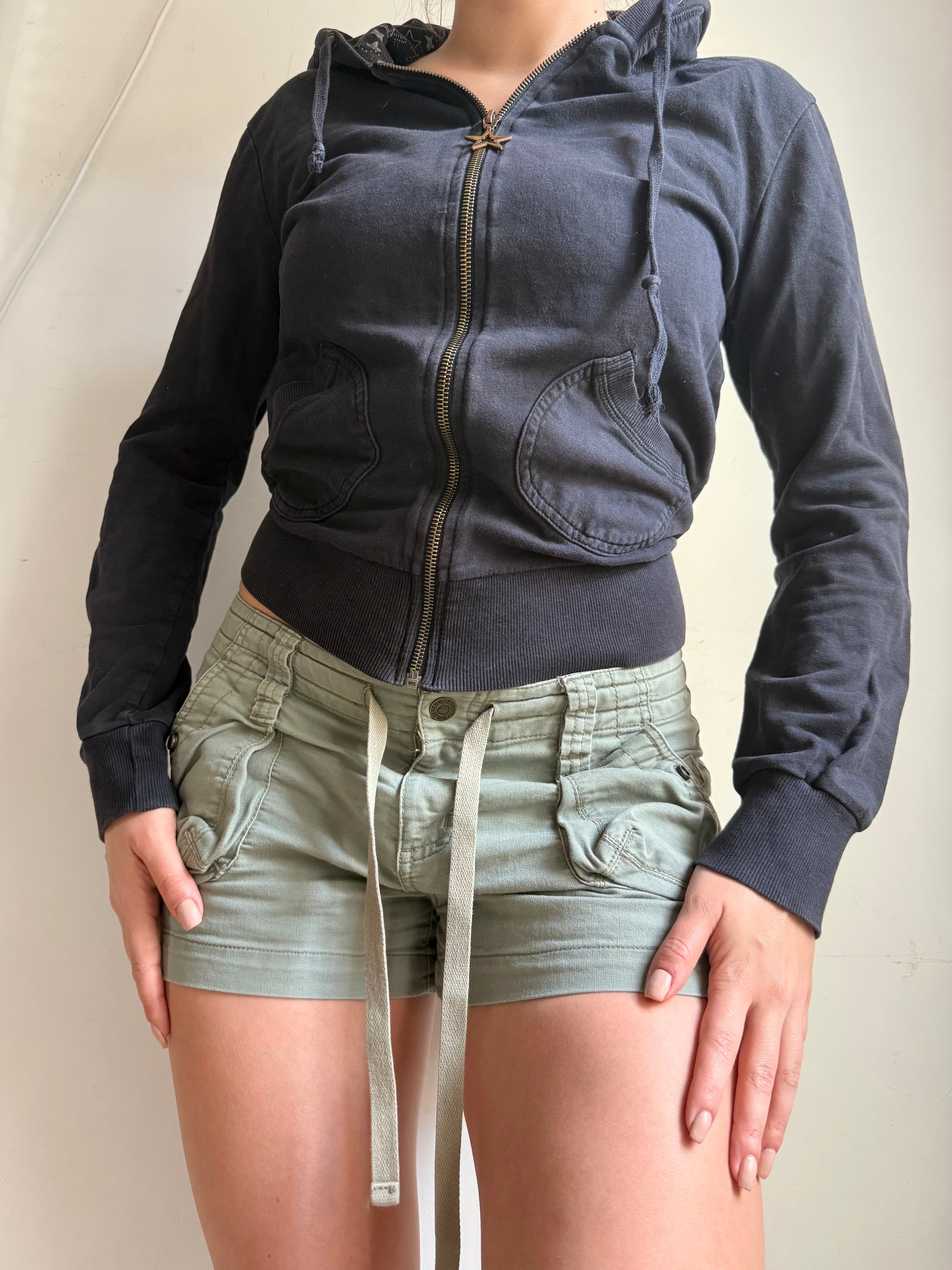 Black zip up cotton hoodie (M)