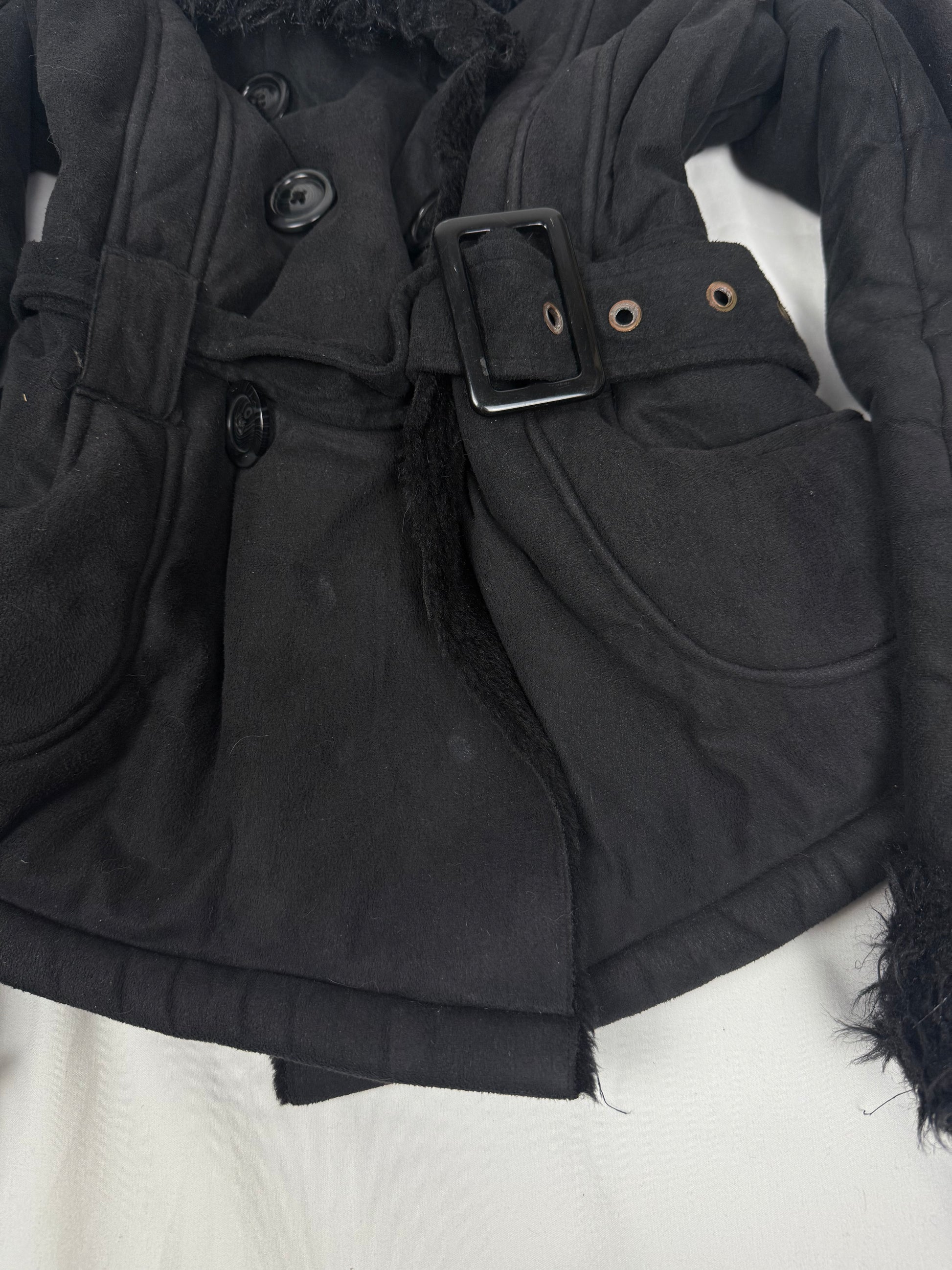 Black suede faux fur neck afghan coat (S/M)