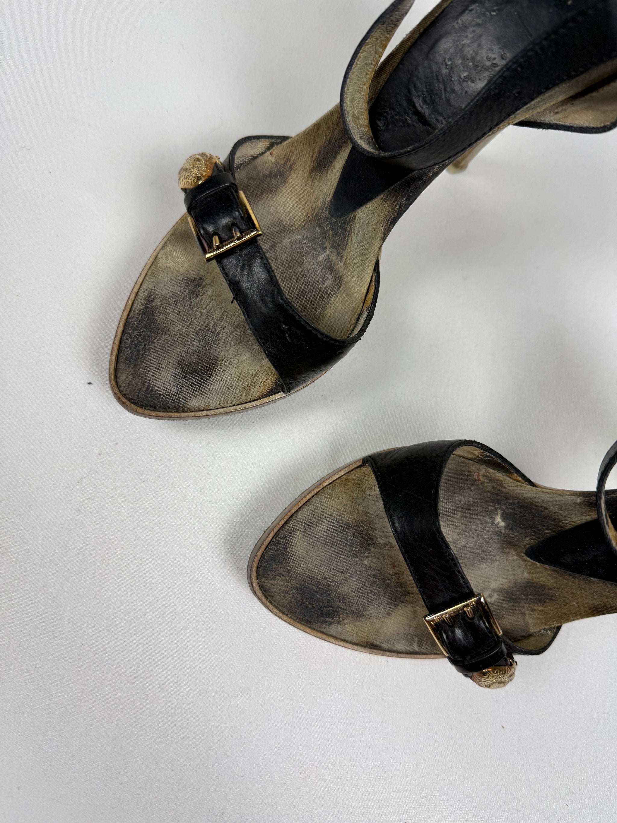 Gold snake buckle real leather heels (36)