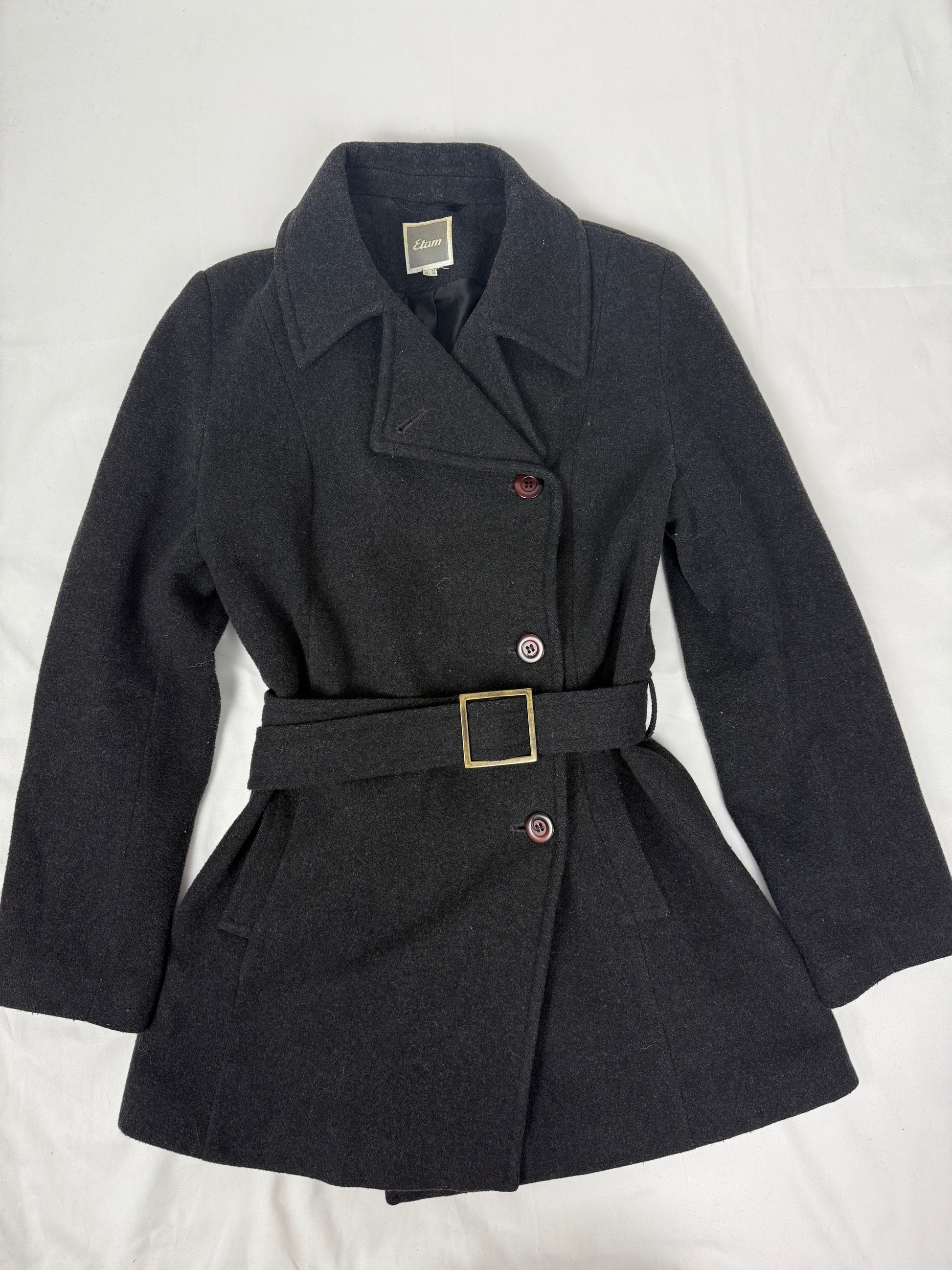 Grey wool tight fit trench coat with belt (XL)