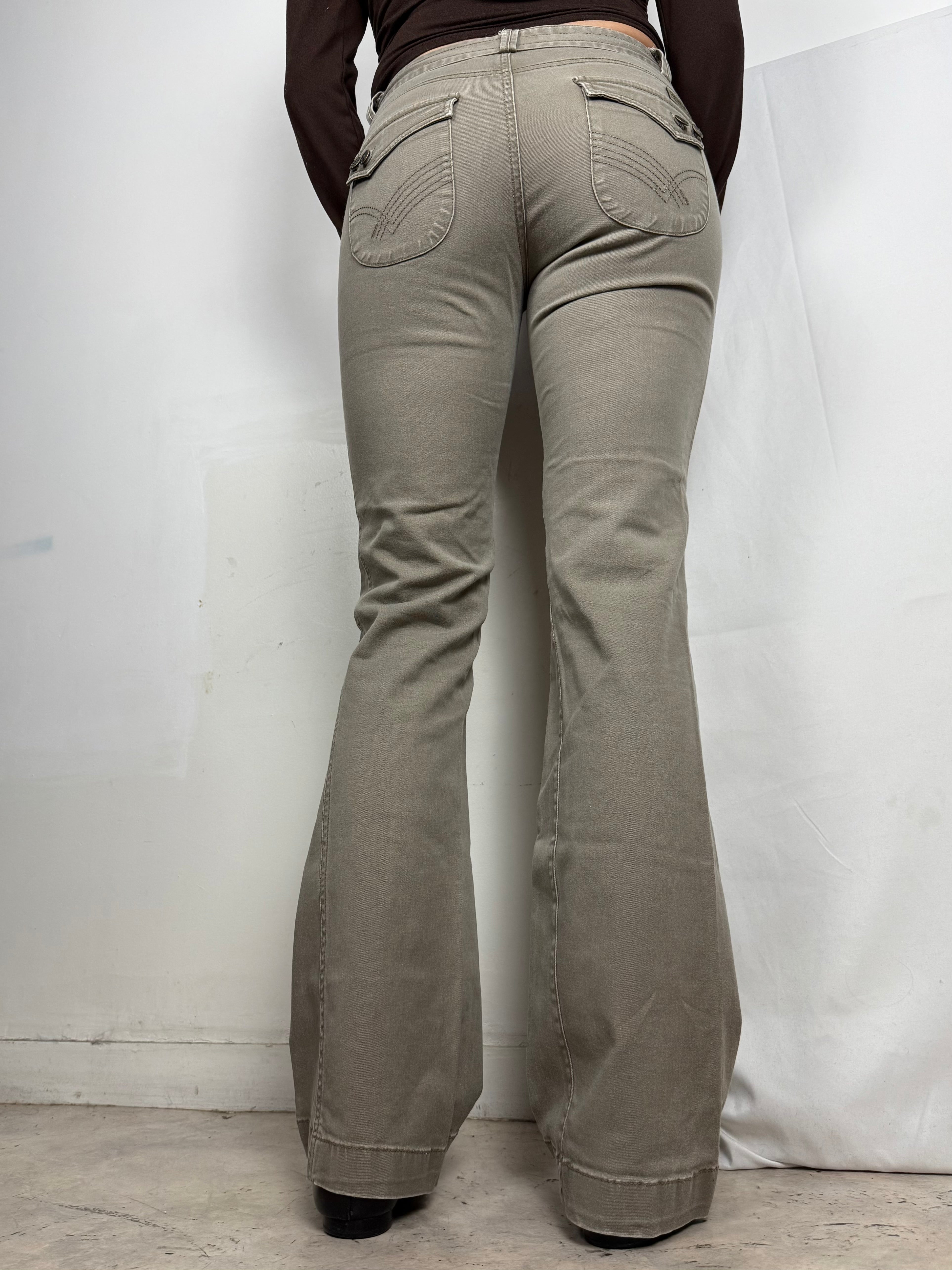 Khaki low rise flare pants (S)