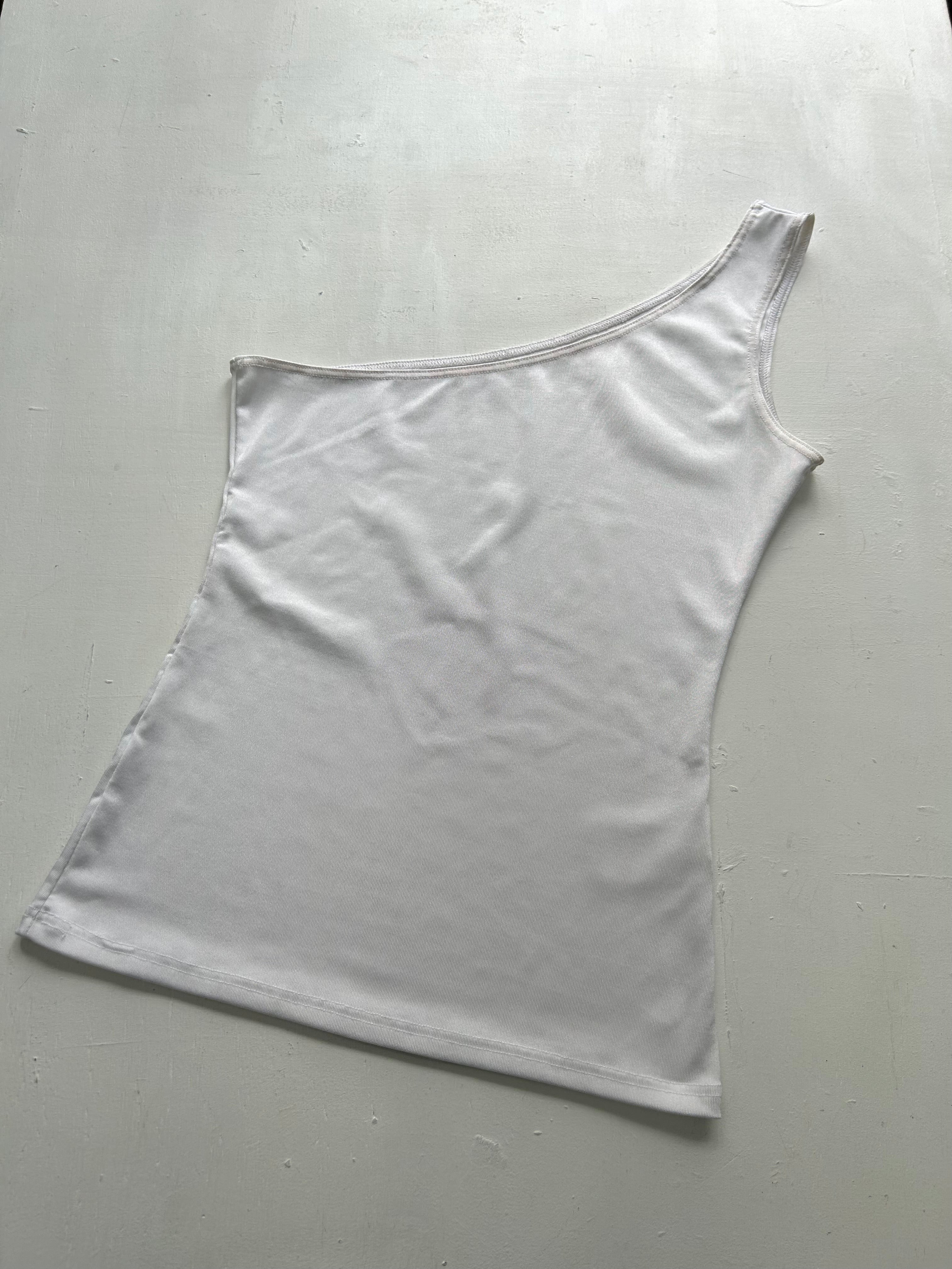 White stretchy one shoulder top (M)
