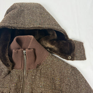 Brown inside faux fur hooded biker jacket (M)