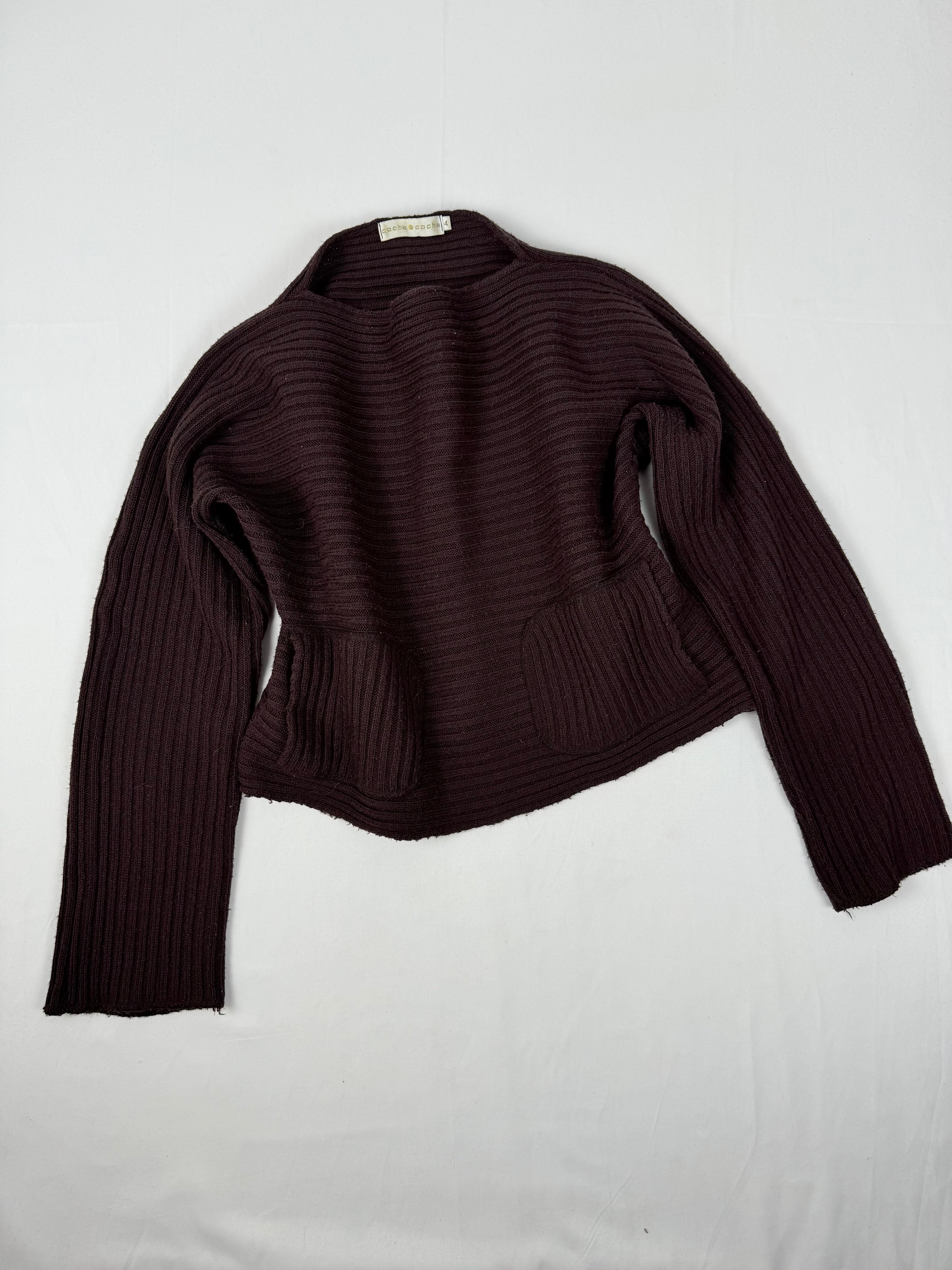 Brown ribbed jumper with pockets (XL)
