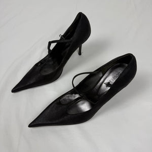 Black real leather pointed toes heels (39)