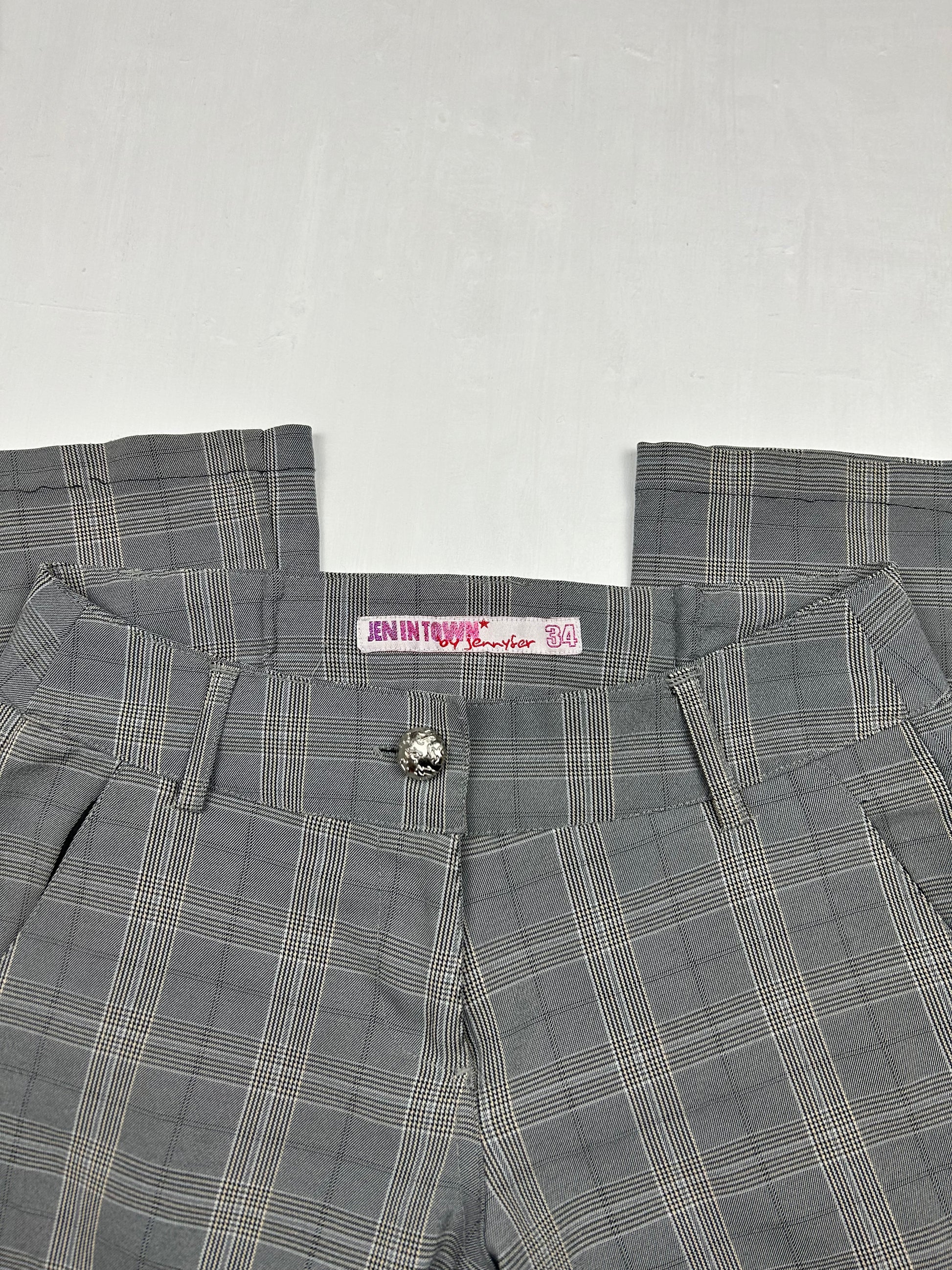 Grey check print stretchy bootcut/ flare office pants (S)