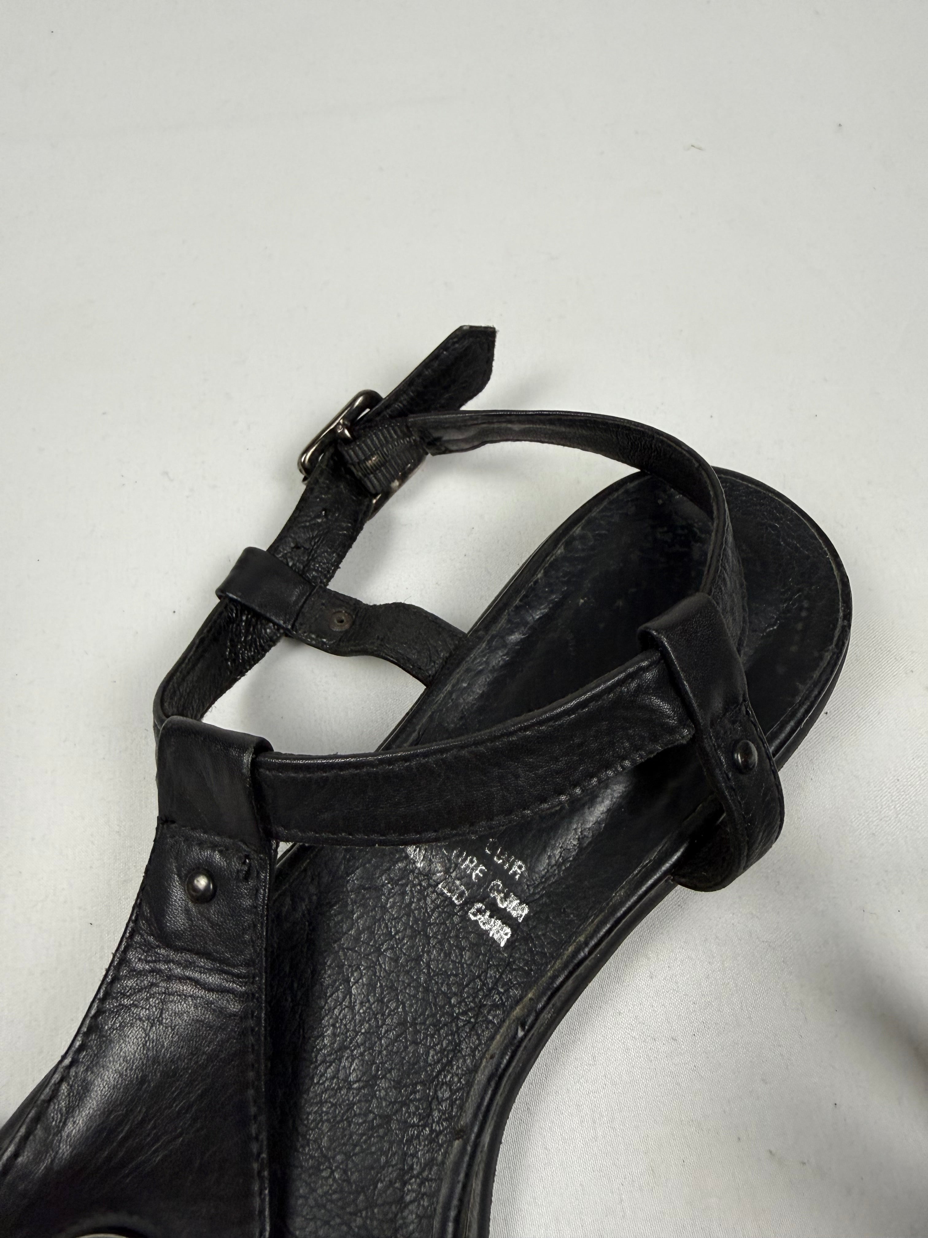 Black buckle belt real leather shoes (36)