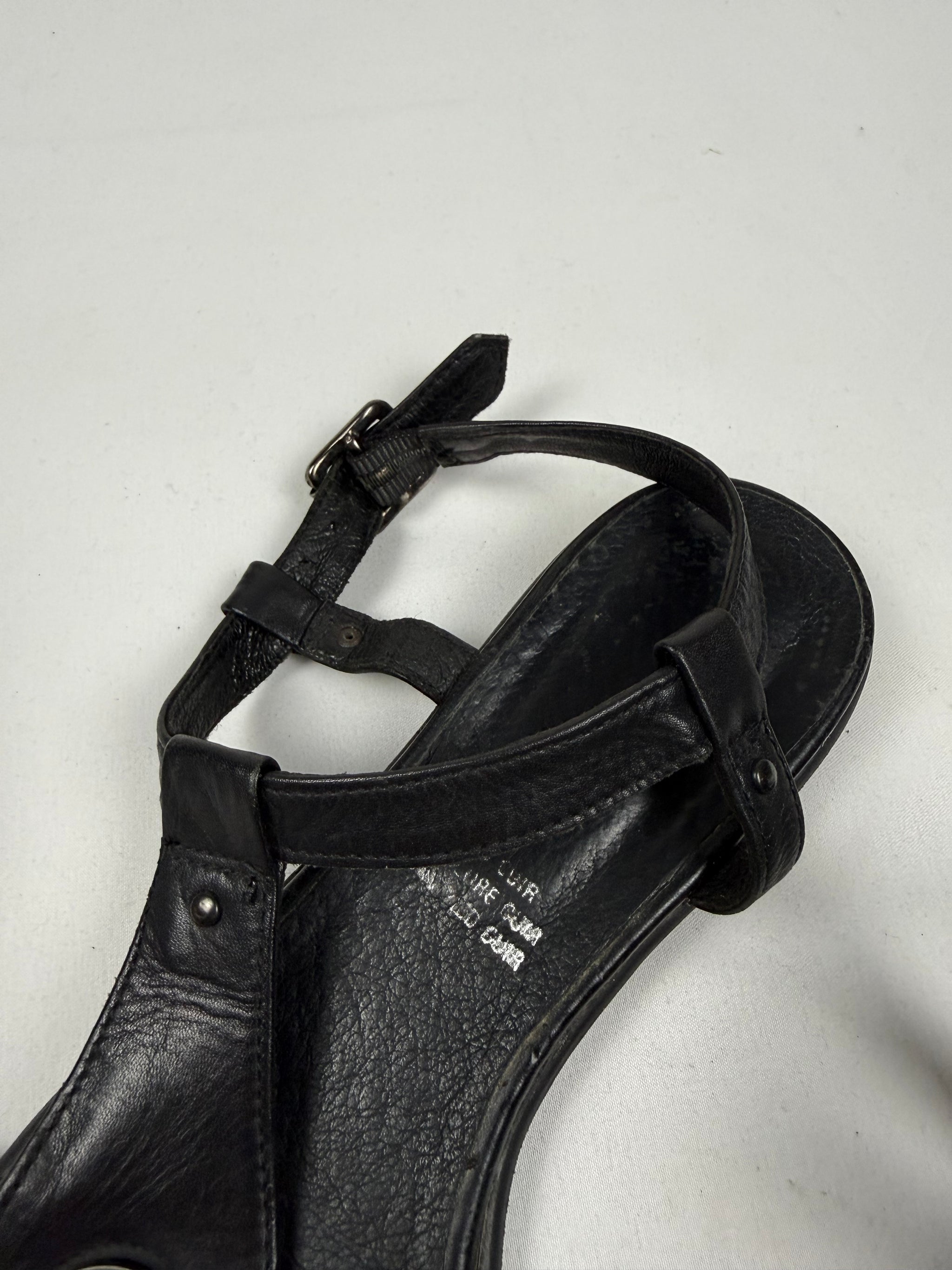 Black buckle belt real leather shoes (36)