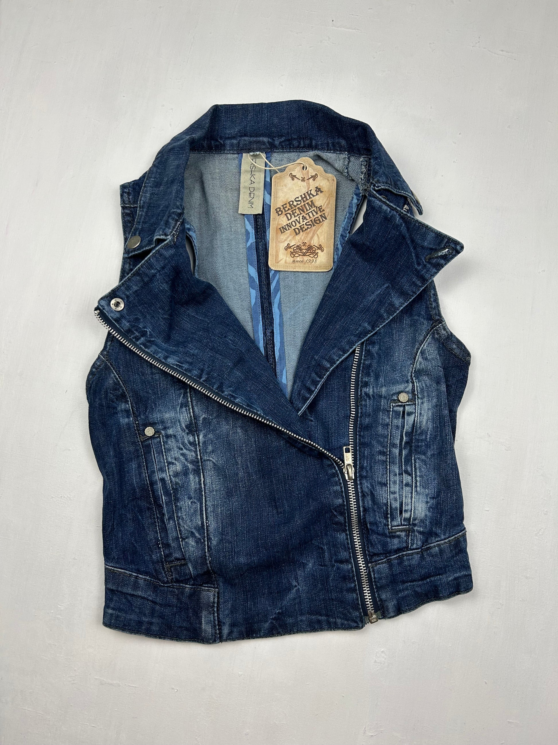 Denim blue zip up brand new costume top (XS)