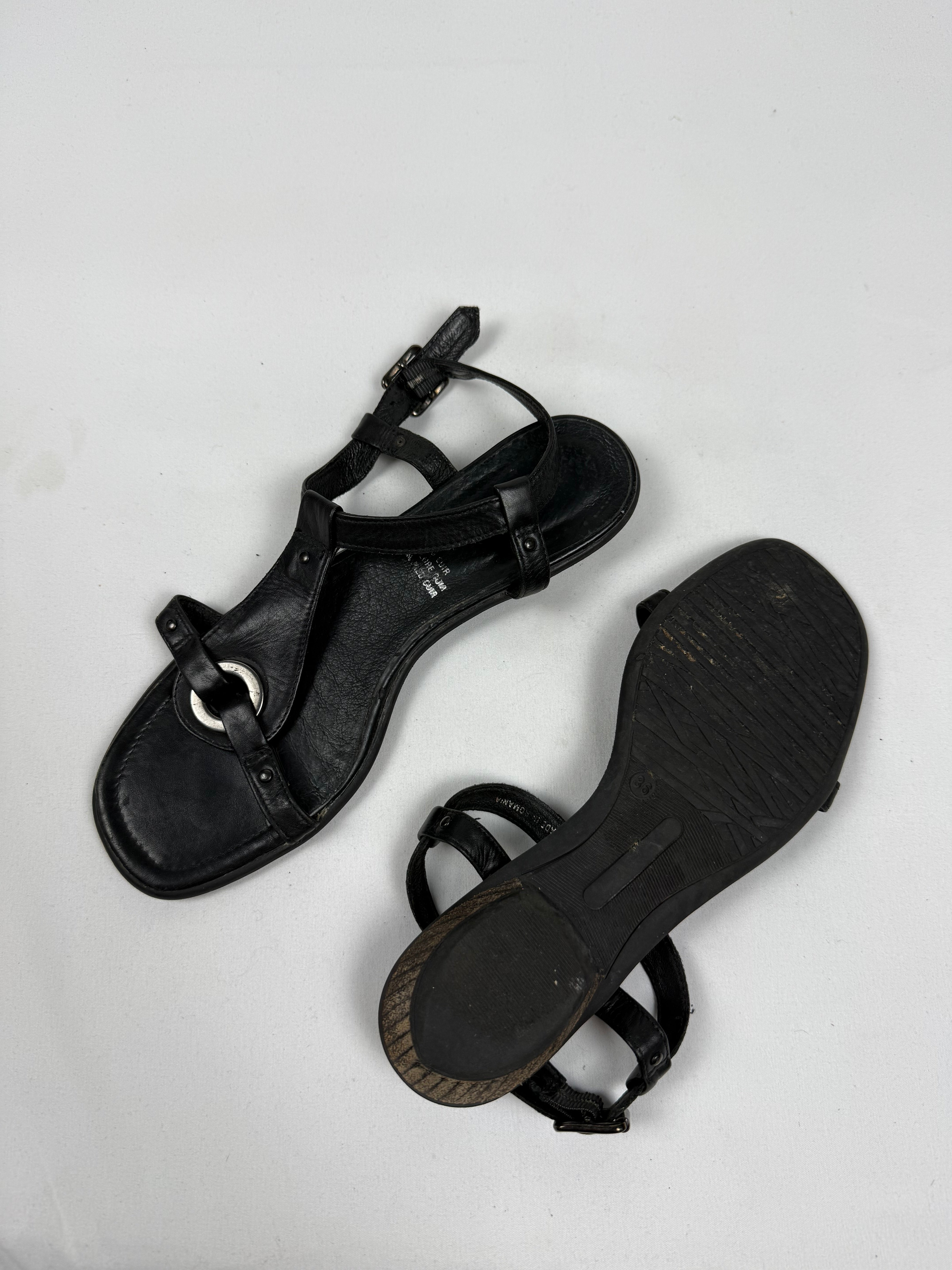 Black buckle belt real leather shoes (36)