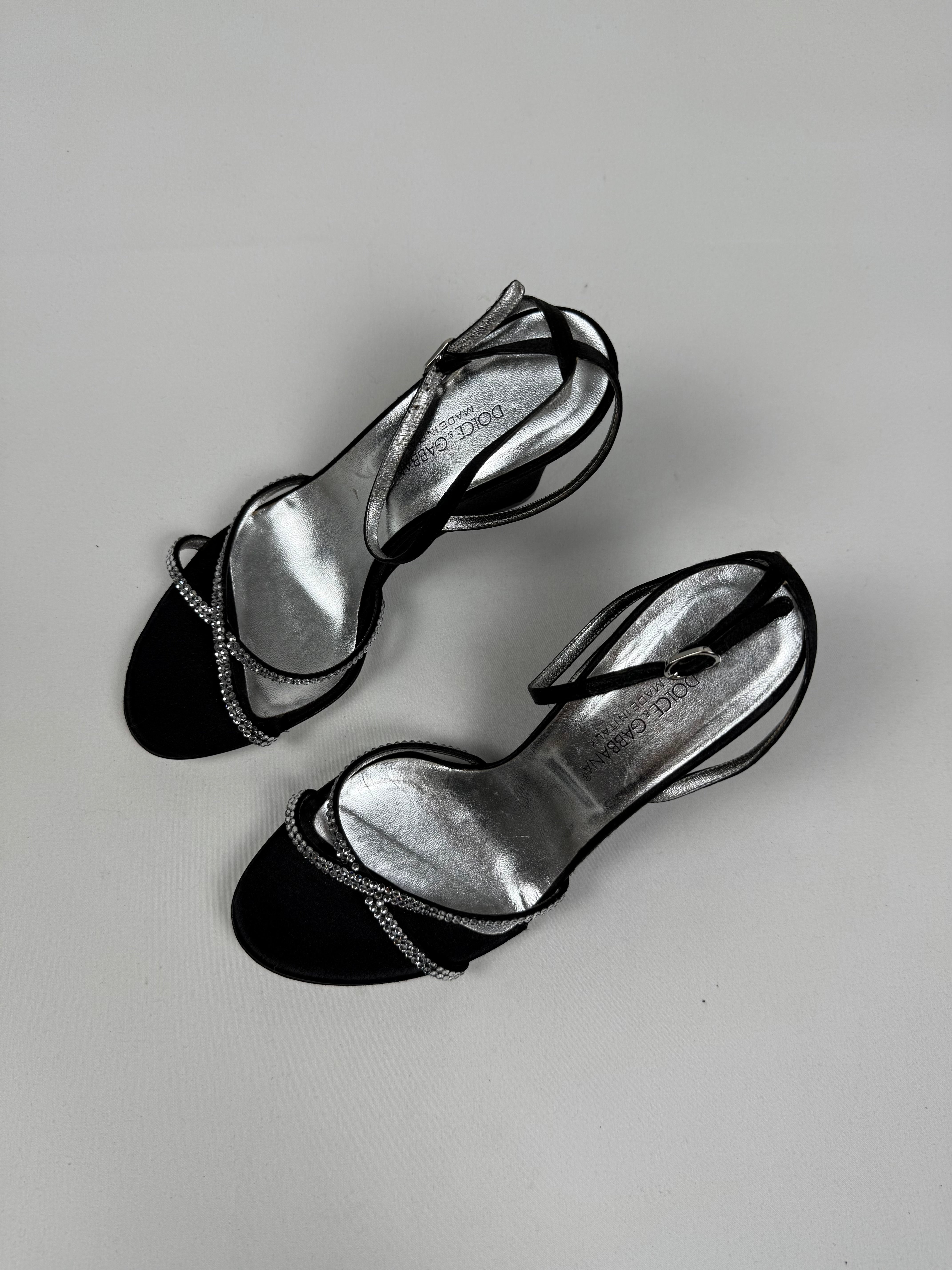 Black silky rhinestones wedge heels (36)