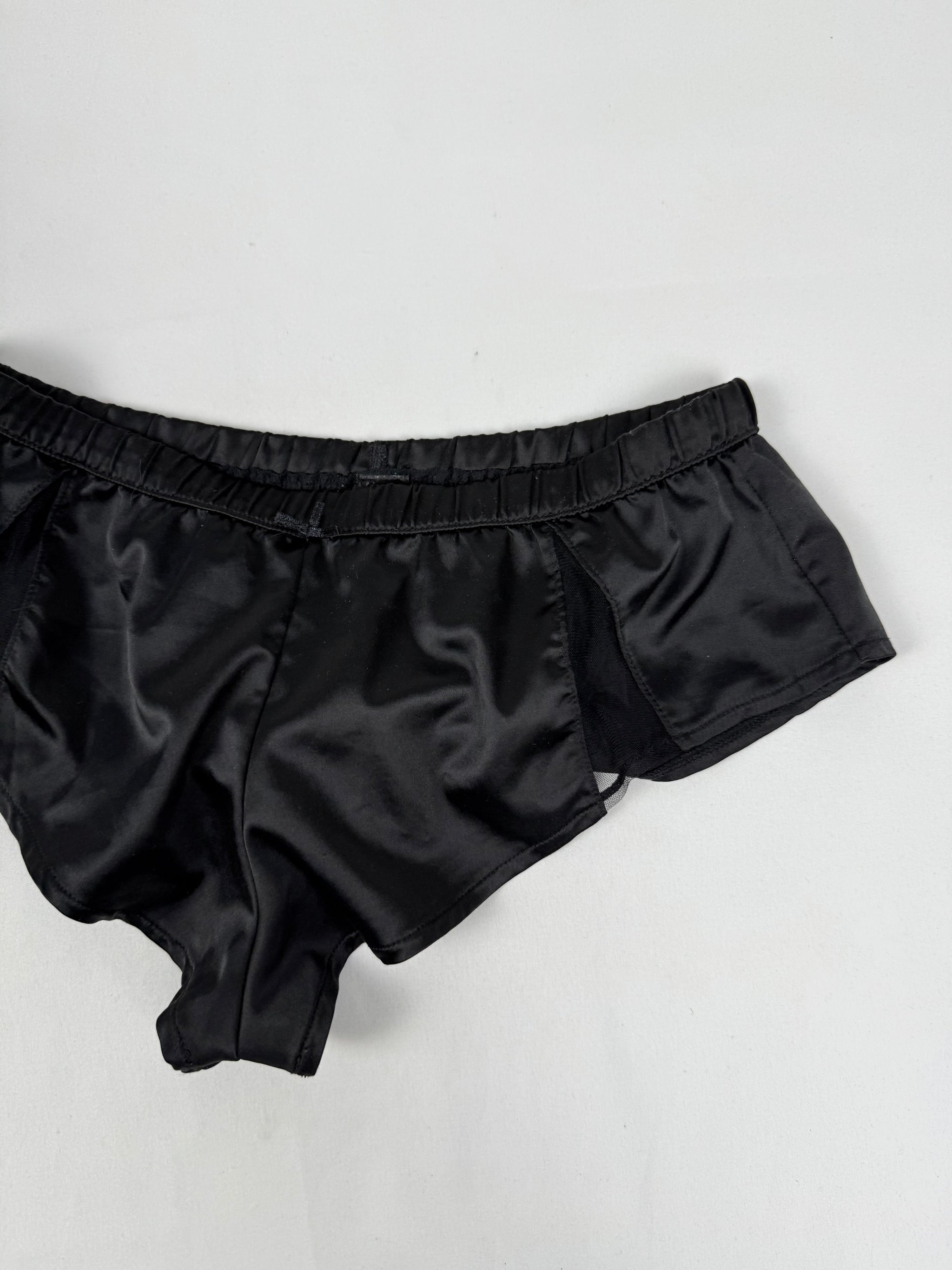 Black silky low rise mini shorty (S/M)