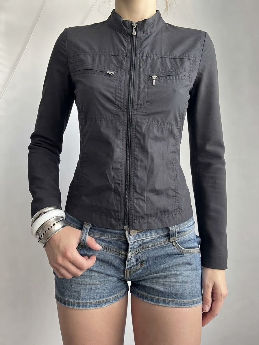 Black zip up biker jacket (M)