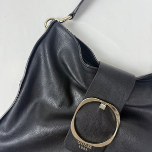 Black pvc leather gold buckle besace shoulder bag (30x32cm)