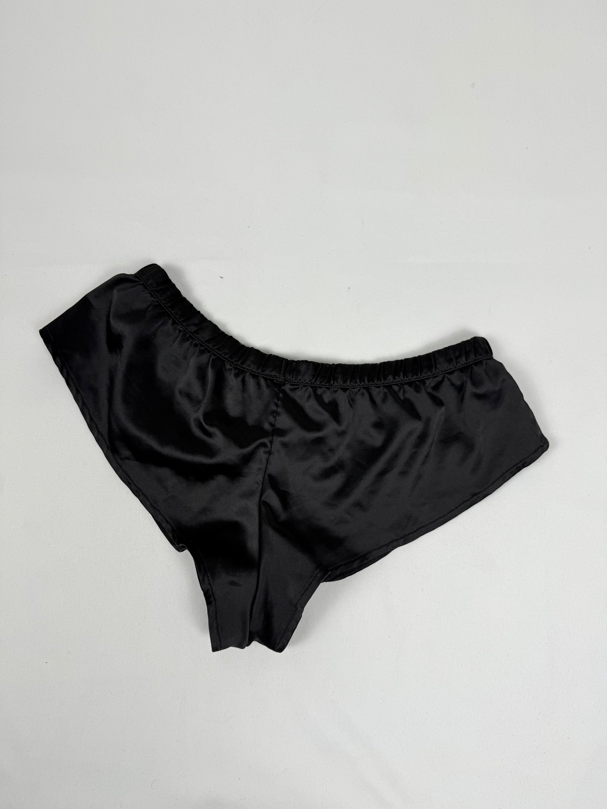 Black silky low rise mini shorty (S/M)