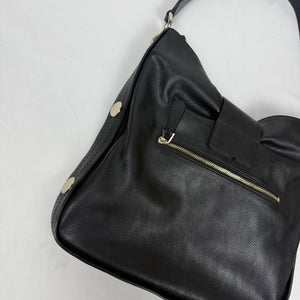 Black pvc leather gold buckle besace shoulder bag (30x32cm)