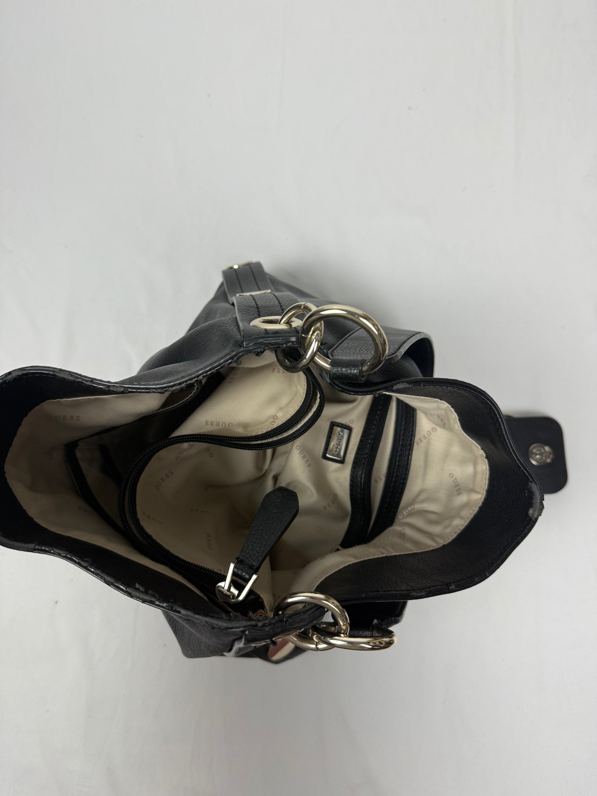 Black pvc leather gold buckle besace shoulder bag (30x32cm)