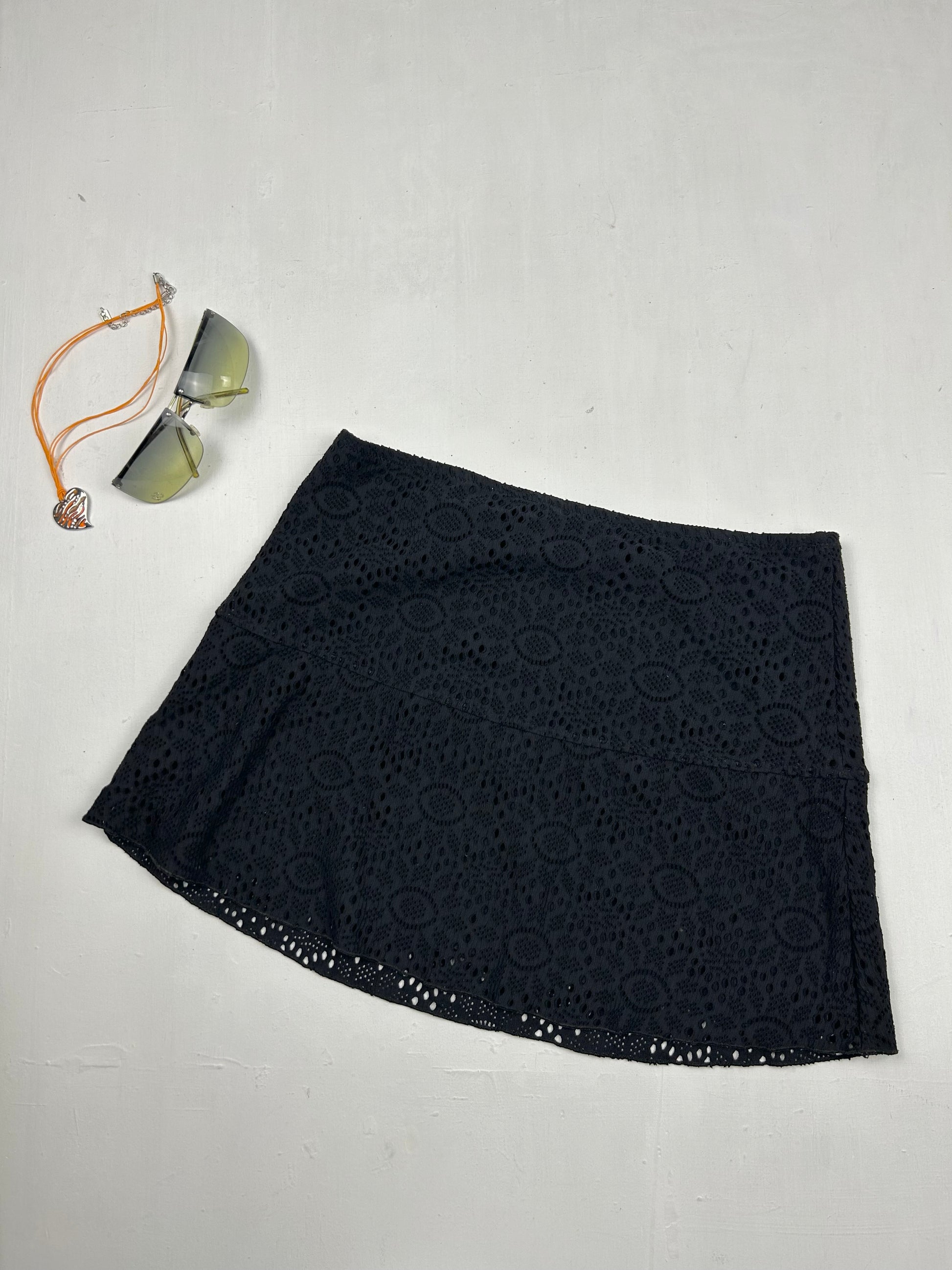 Black crochet lycra pareo mini skirt (S)