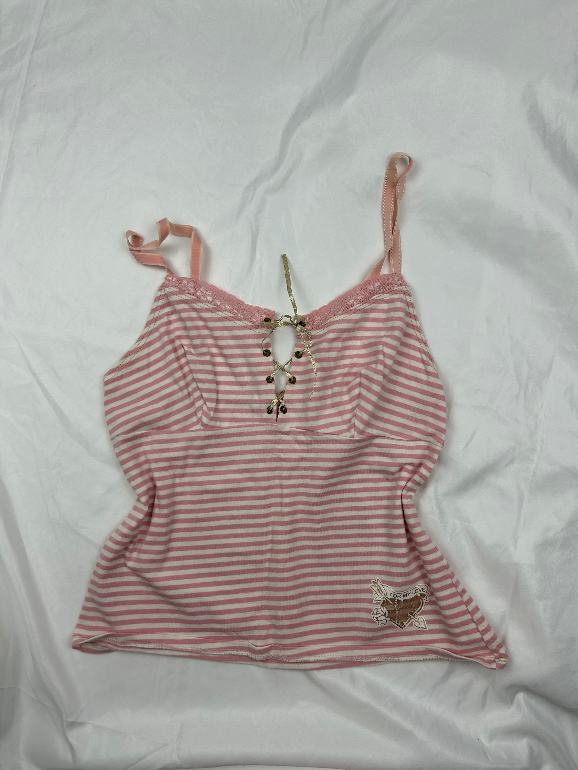 White & pink lace up cami top (S/M)