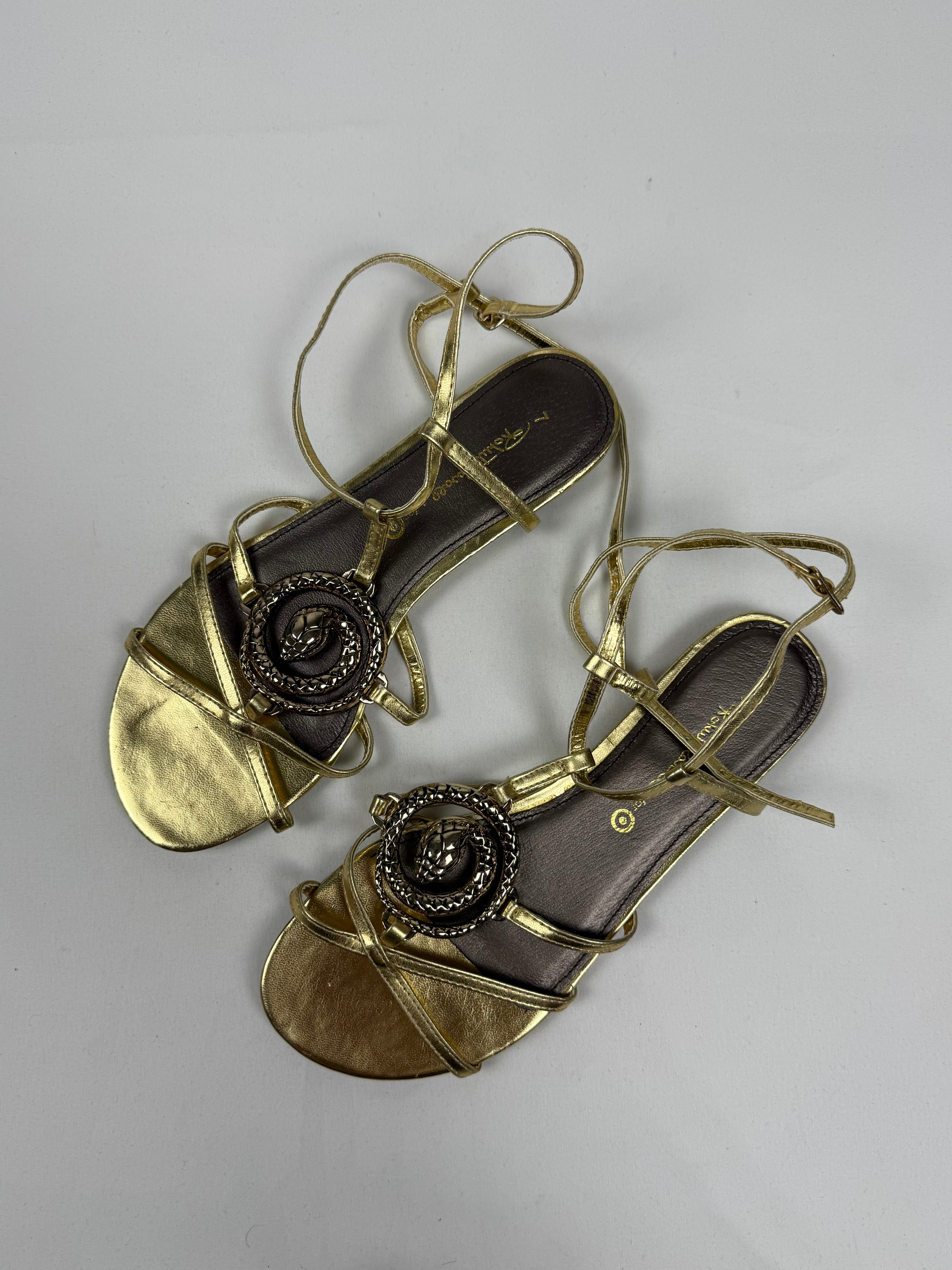 Gold snake buckle real leather shoes (38)